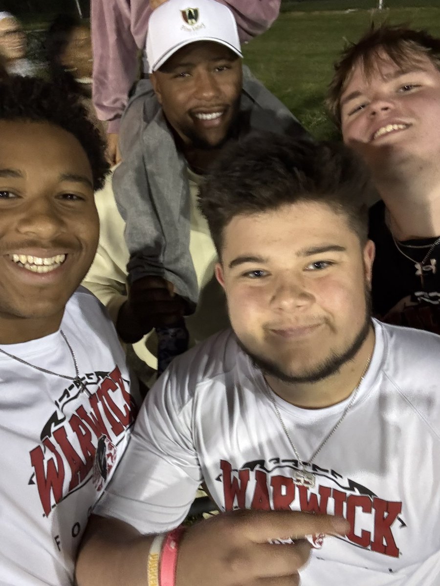 Had a great time <a href="/WCUGoldenRamsFB/">West Chester Golden Rams Football</a> tonight for their spring game. Thank you to <a href="/coach_wtruxell/">Walt Truxell</a> and all the coaches for having me and my teammates! Also thanks to <a href="/saquon/">Saquon Barkley</a> and <a href="/thatchermiller/">Thatcher Miller</a> for the picture! 

<a href="/VinnyLePre/">Vinny LePre</a> <a href="/CoachMumma/">Travis Mumma</a> <a href="/WarwickFB/">Warwick High School Football</a> <a href="/CoachCregger/">Ben Cregger</a>