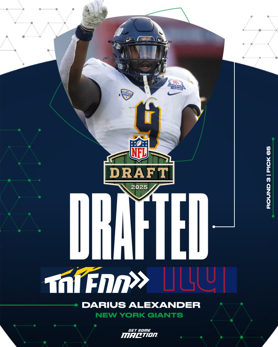 MACtion (@macsports) on Twitter photo The Glass City โก๏ธ The Big Apple โผ๏ธ
<a href="/Darius2019/">Darius Alexander๐ฆ</a> has been selected with the 65th pick in the 2025 NFL Draft by the <a href="/Giants/">New York Giants</a>!
<a href="/ToledoFB/">Toledo Football</a> | #MACtion | #NFLDraft The Glass City โก๏ธ The Big Apple โผ๏ธ
<a href="/Darius2019/">Darius Alexander๐ฆ</a> has been selected with the 65th pick in the 2025 NFL Draft by the <a href="/Giants/">New York Giants</a>!
<a href="/ToledoFB/">Toledo Football</a> | #MACtion | #NFLDraft