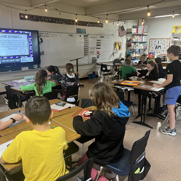 SES 3rd grade math MAP review! Yesterday geometry whodunnit (like Clue), and today Jeopardy.  #ShineSES #PantherPRIDE