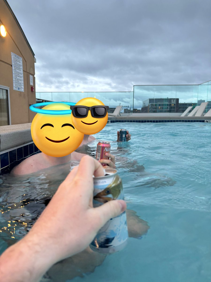 Pre-Mifflin practice beer in the rooftop pool? I think so.