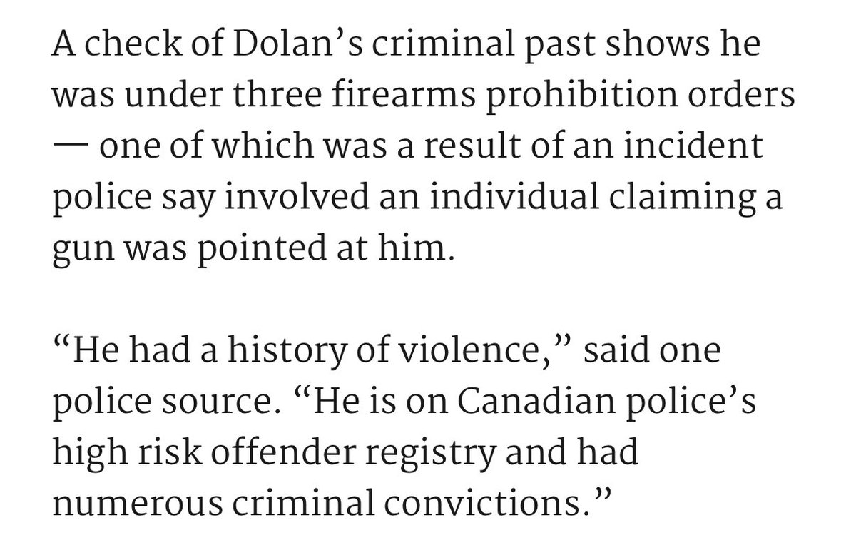 brianlilley's tweet image. The guy who was shot and killed after pulling a gun on cops at Pearson on Thursday was Daniel Dolan of Toronto. 
The 30 year-old had a violent past and was under 3 gun ban orders. 
Still had a gun. 
But the Liberals will protect you by going after hunters.
torontosun.com/news/local-new…