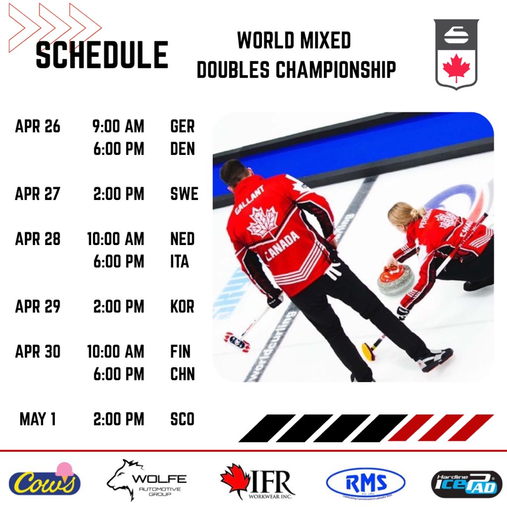 We’re proud to represent Canada at the World Mixed Doubles Championships, and it all kicks off tomorrow in Fredericton! 
We’ve been training hard and can’t wait to hit the ice and give it everything we’ve got. Tune in, cheer loud, and follow our journey all week long!
#WMDCC2025