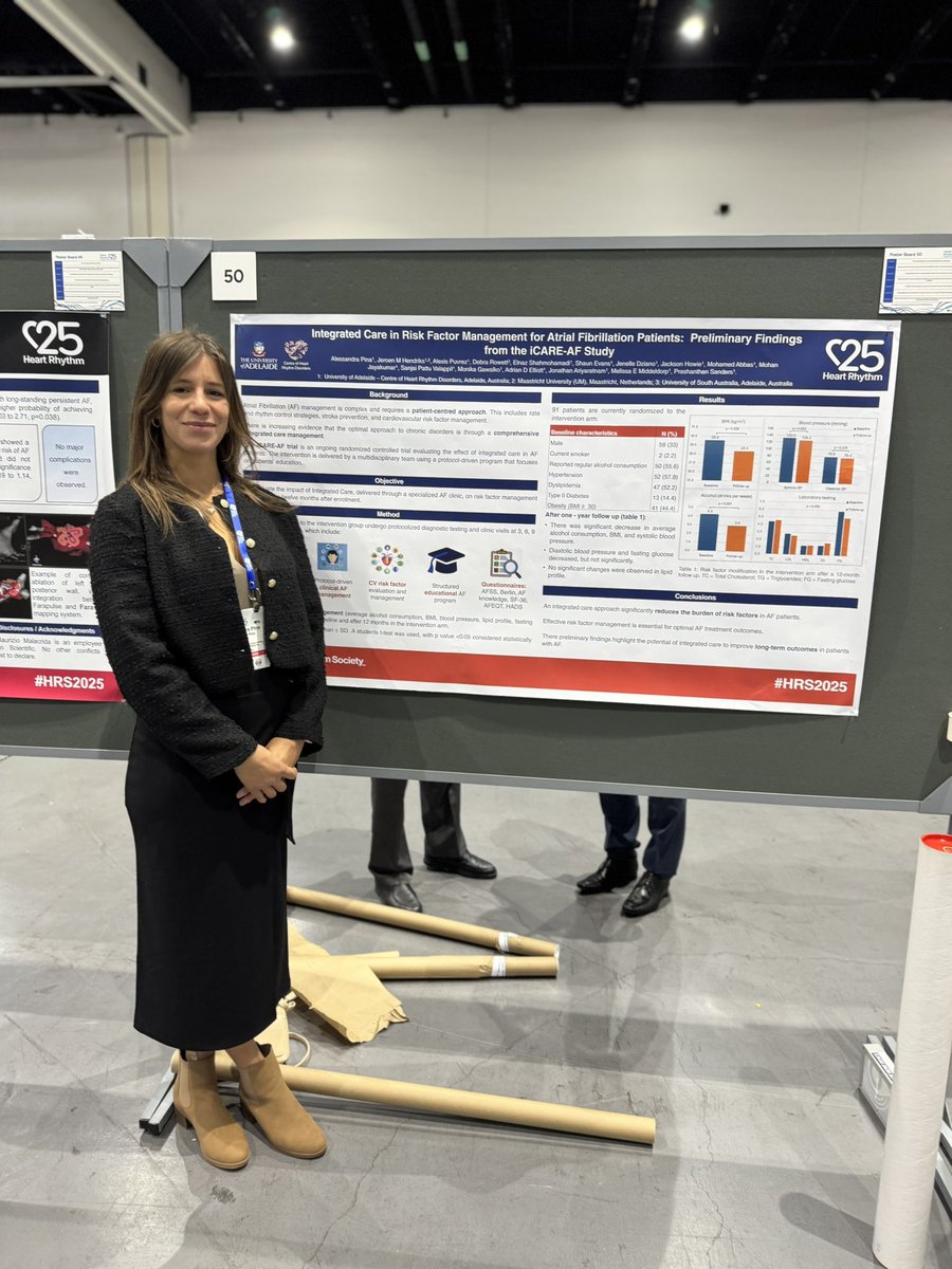 Jenelle Dziano (@jenelledziano) on Twitter photo An integrated care approach in an AF clinic for 12 months ~
⬇️ BP
⬇️ Alcohol Consumption
⬇️ BMI
<a href="/Alessandrapina_/">Alessandra Pina</a> sharing findings from the iCARE study in the Clinical EP Poster session.
#RiskFactorManagement #CHRD #HRS2025 <a href="/melissaemm1/">Melissa Middeldorp</a> <a href="/PrashSanders/">Prash Sanders</a> An integrated care approach in an AF clinic for 12 months ~
⬇️ BP
⬇️ Alcohol Consumption
⬇️ BMI
<a href="/Alessandrapina_/">Alessandra Pina</a> sharing findings from the iCARE study in the Clinical EP Poster session.
#RiskFactorManagement #CHRD #HRS2025 <a href="/melissaemm1/">Melissa Middeldorp</a> <a href="/PrashSanders/">Prash Sanders</a>
