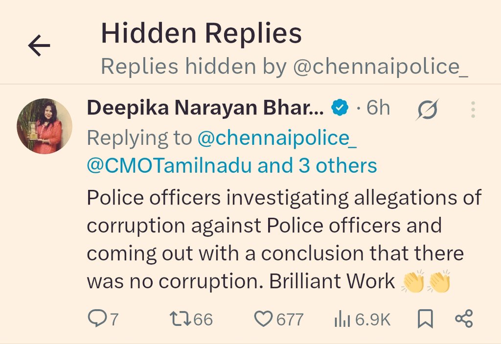 You are really cute <a href="/chennaipolice_/">GREATER CHENNAI POLICE -GCP</a> 

You have hidden my reply but it will only make more people see it 😂