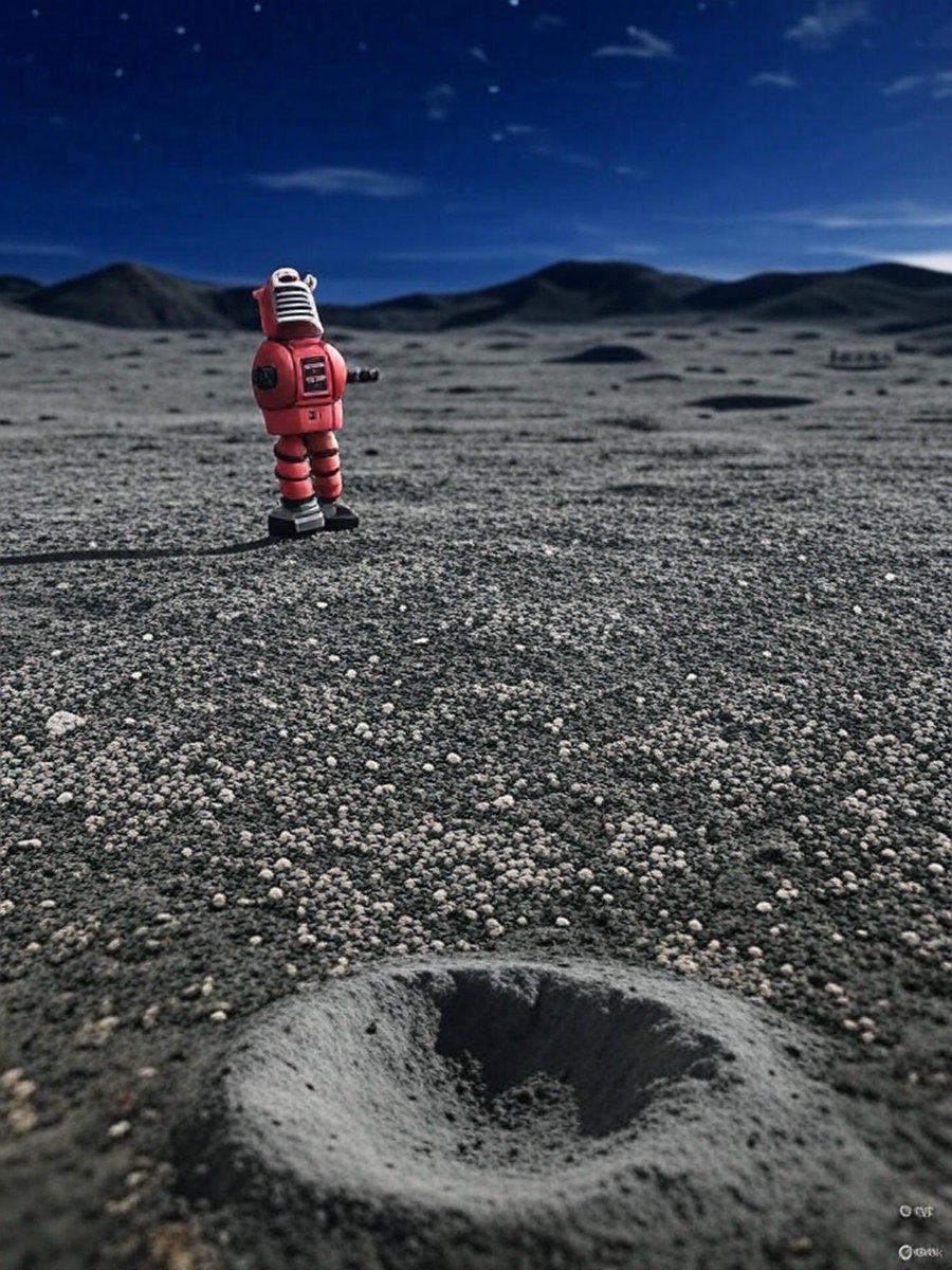 orcapodstudio's tweet image. Robot on the moon #RobbingTheRobot #RedRobot #LunarWorld #CloudySky #SmallCrater #AIArt #Photography #Grok #RetroScienceFiction