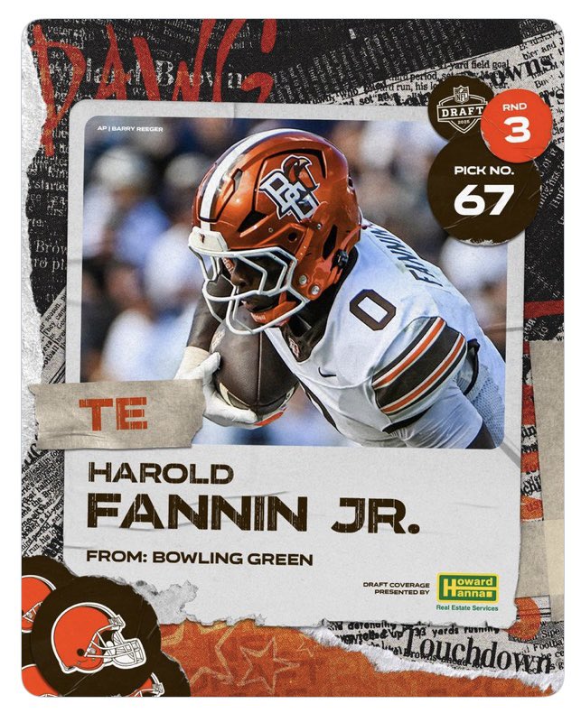 1480whbc's tweet photo. Congrats to @CantonMcKinley @McKinleySports grad & @BG_Football tight end Harold @fannin_jr who was just selected in the 3rd round with the 67th overall pick by the Cleveland @Browns!
#AyZiggy
Photo courtesy of the Browns https://t.co/lZYsXVkQHk
