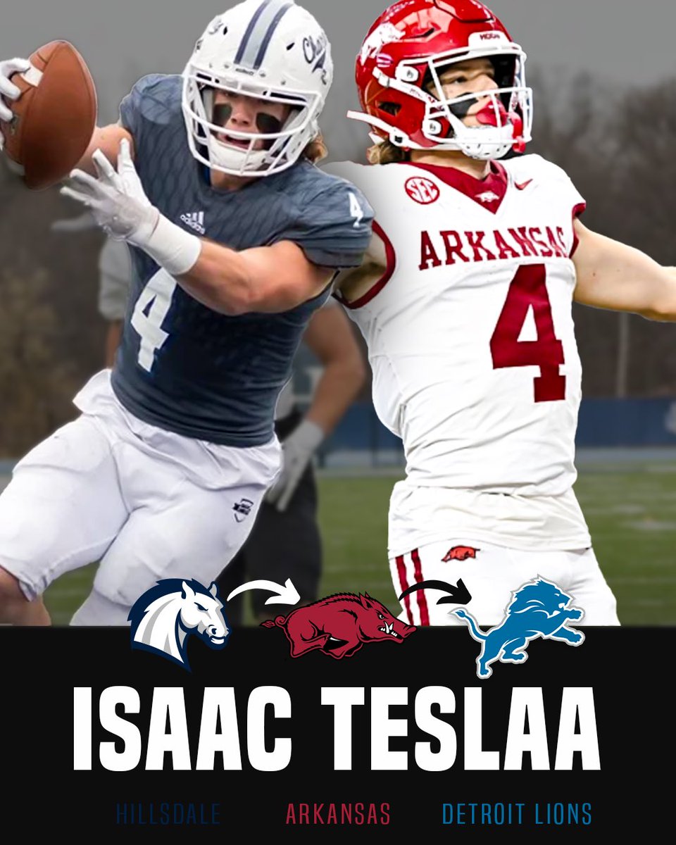THE FORMER D2 PRODUCT 👏

<a href="/TeslaaIsaac/">Isaac TeSlaa</a> has been drafted by his hometown NFL team after a great career at <a href="/Hillsdale_FB/">Hillsdale Football</a> &amp; <a href="/RazorbackFB/">Arkansas Razorback Football</a> 

Now on to the <a href="/Lions/">Detroit Lions</a> 🦁