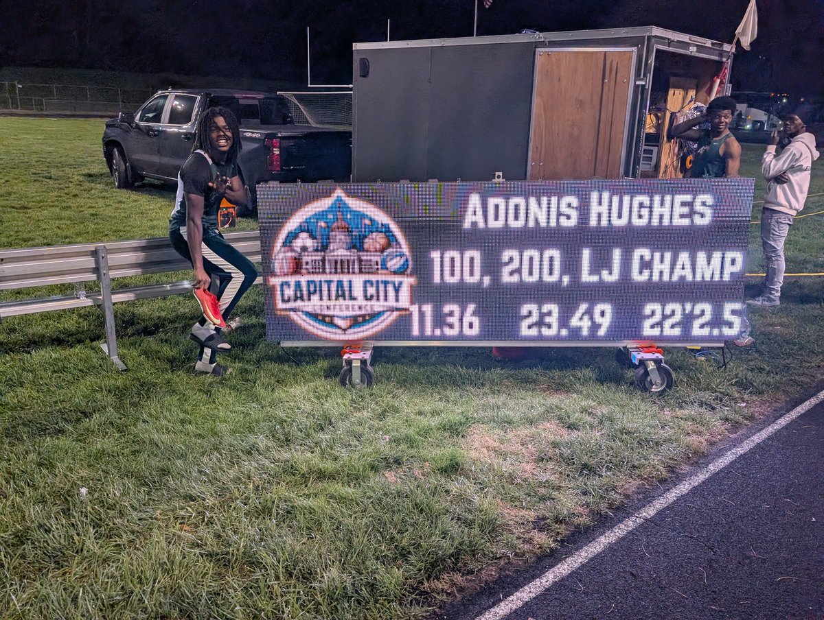 Senior (2025) Adonis Hughes completes the triple crown to become the Capital City Conference Champion in the 100m, 200m, and Long Jump