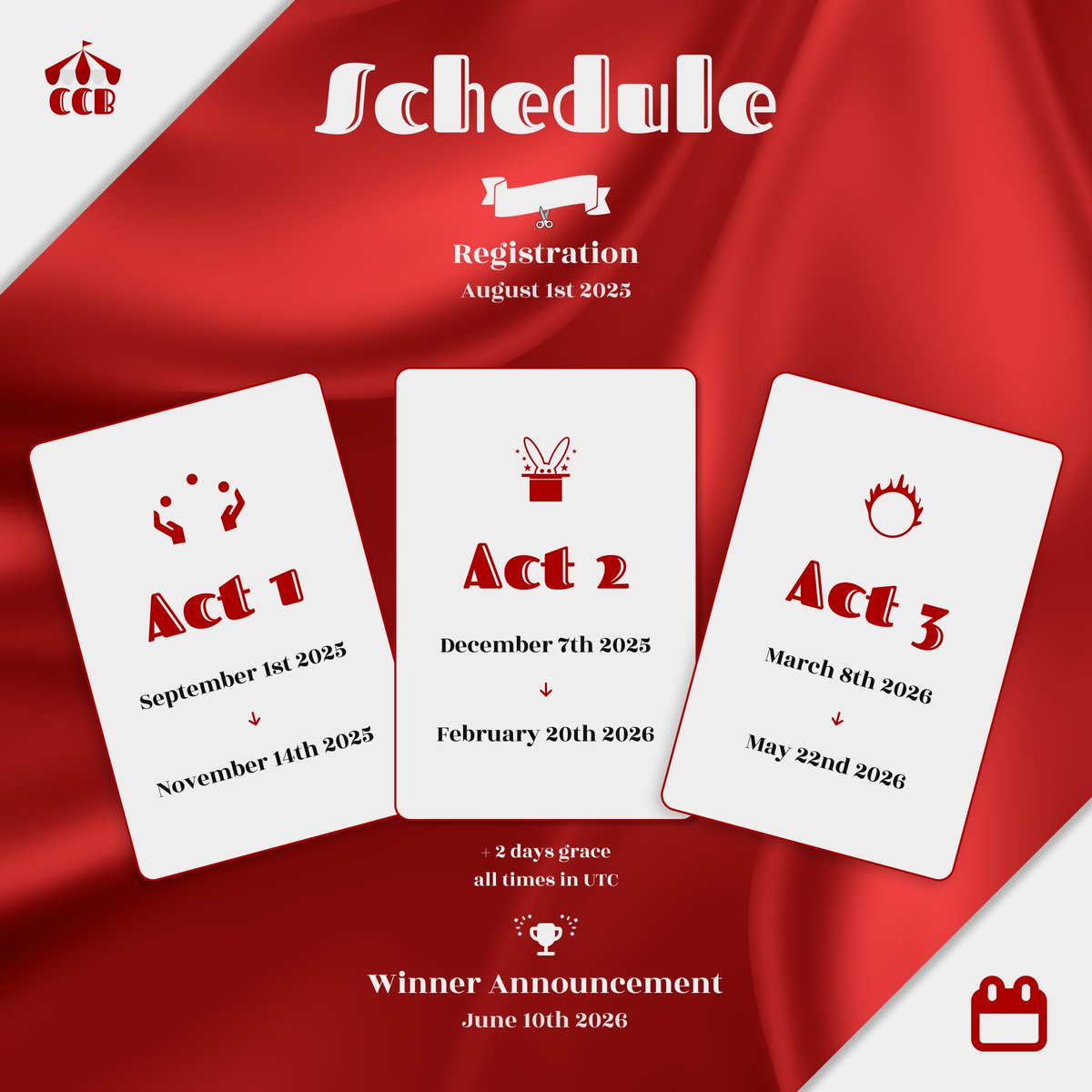 CircusChorus's tweet photo. Hello performers! Here's the schedule for our upcoming show. #CircusCB #CCB2025 https://t.co/nMfIAvAdOU