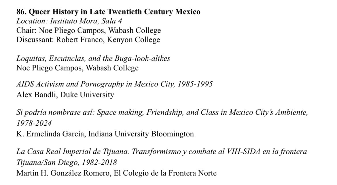 noeplicam's tweet photo. If you’re at #SECOLAS then I invite you to check out the “Queer History in Late Twentieth Century Mexico” panel tomorrow morning. I’ll be zooming in to present on 1980s queer youth! https://t.co/PK4dvTkdPE