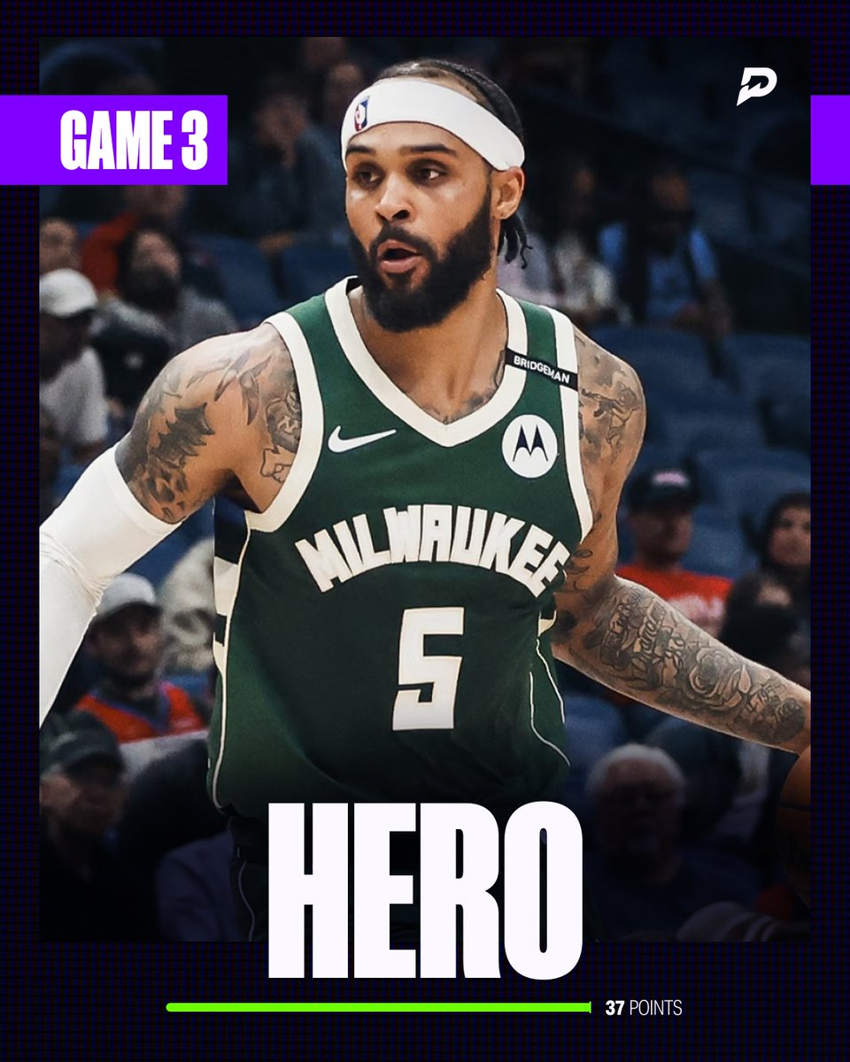 PrizePicks's tweet photo. GARY TRENT JR. PUT THE BUCKS ON HIS BACK

🏀37 POINTS
🎯9 3-PT MADE
✅ GAME 3 WIN https://t.co/qAGvkD83RI