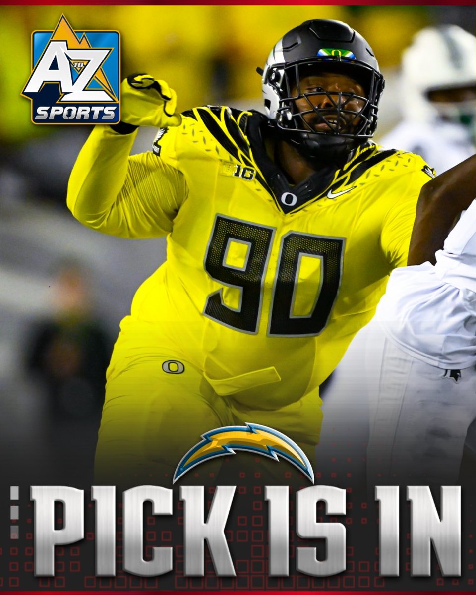 🚨 𝙋𝙄𝘾𝙆 𝙄𝙎 𝙄𝙉: Los Angeles Chargers select Oregon DT Jamaree Caldwell
