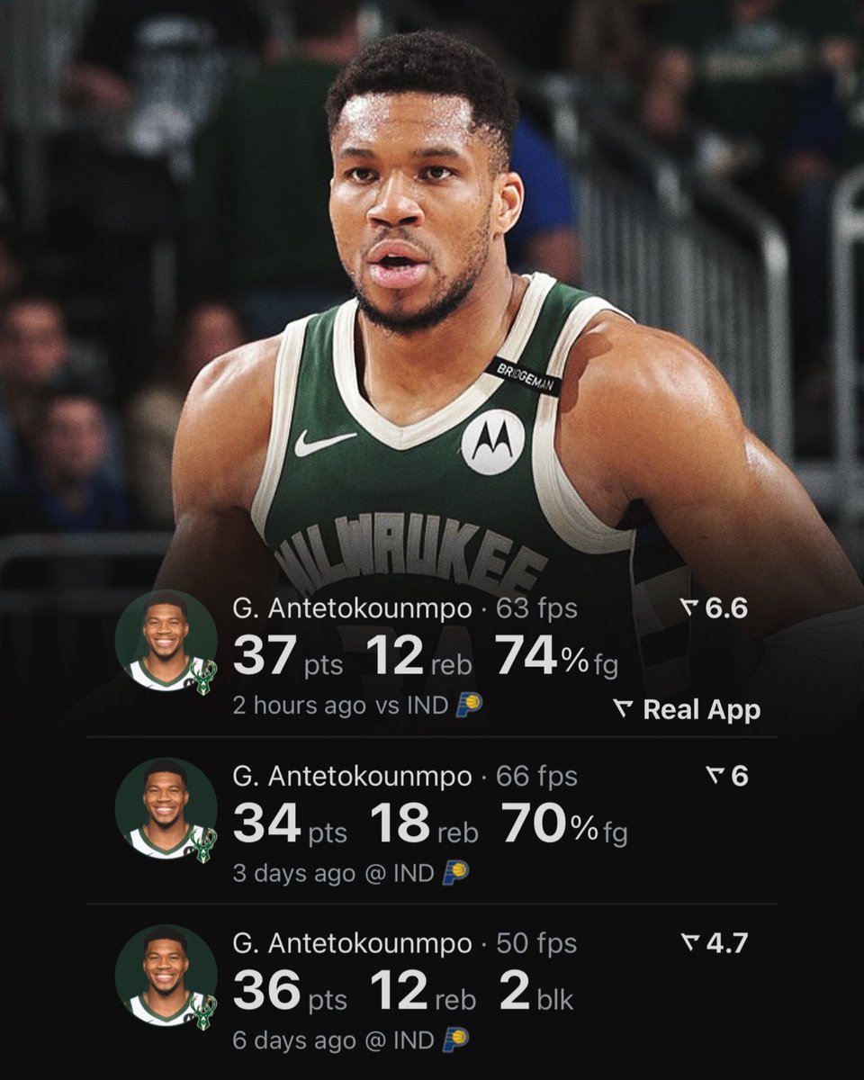 TheDunkCentral's tweet photo. Giannis Antetokounmpo in the playoffs so far: 

37 PTS - 12 REB - 74% FG
34 PTS - 18 REB - 70% FG
36 PTS - 12 REB - 2 BLK 

Best player in the playoffs so far 🔥

(Via @realapp ) https://t.co/3ih3js7EqW