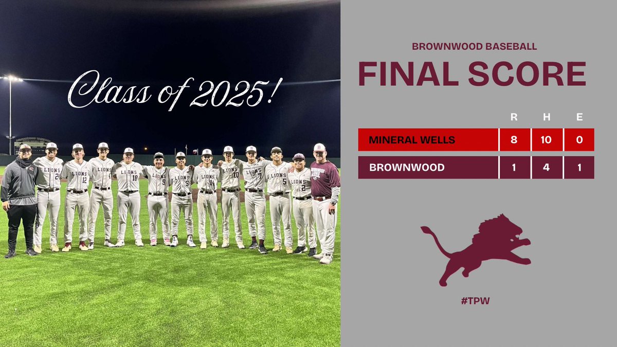 Regardless of the outcome tonight, thank you to the class of 2025! These young men have sacrificed a ton for this Brownwood Lion Baseball Program and we are all better because of it! What a tremendous group! 

Now let’s go make some noise in the playoffs! #WeOverMe
