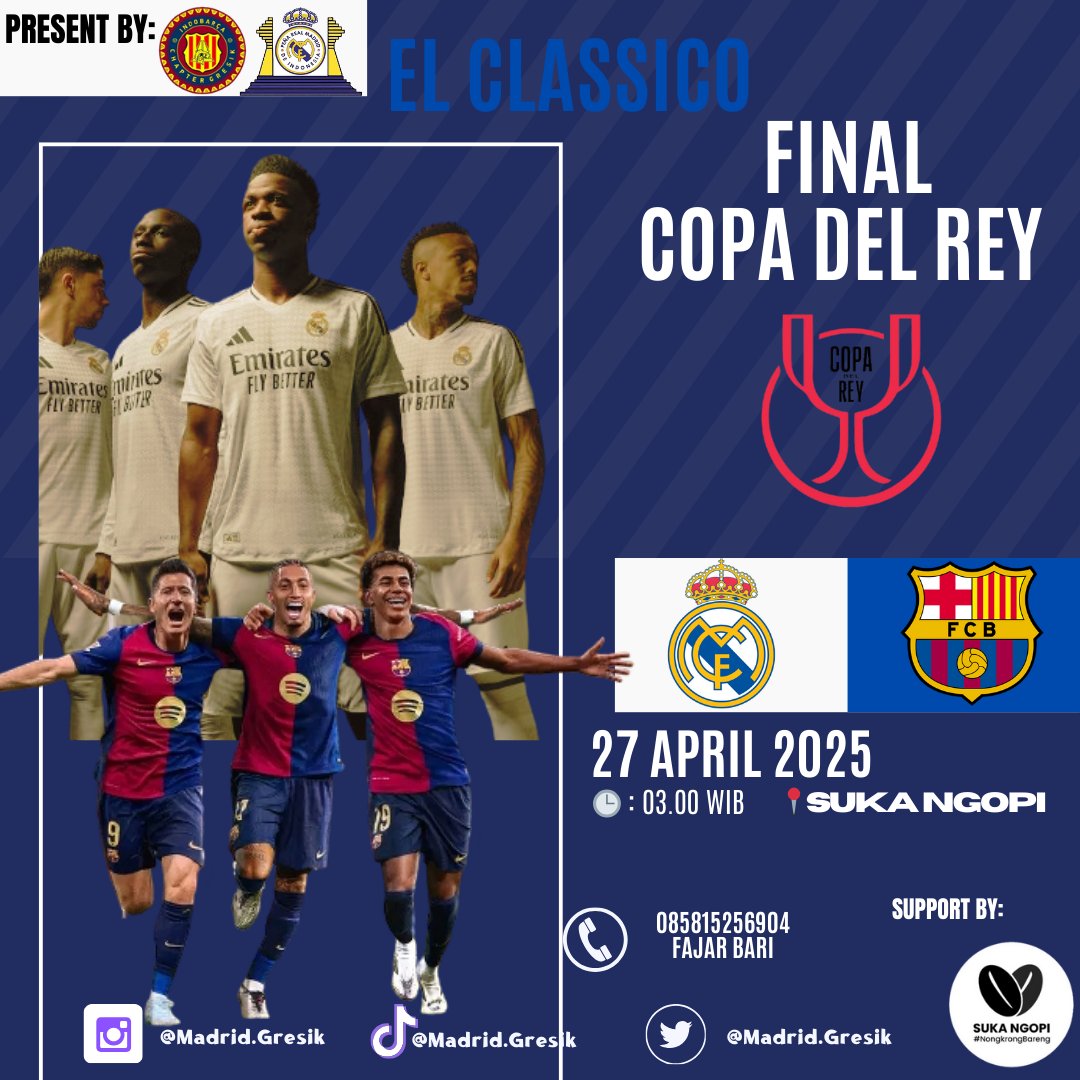 Calling All Madridista ❗❗❗
ㅤㅤ
NOMAD with @indobarca_gresik
ㅤㅤ
Real Madrid 🆚 Barcelona 
📅 Minggu, 27 April 2025
⏰ Open Gate: 02.00 WIB
📍 @Sukangopi.co
ㅤㅤ
Ramaikan PRMI Gresik!
¡HASTA EL FINAL VAMOS REAL!
Somos Una Grand Familia Migres 🙌
#realmadrid  #nomadprmi  #prmi