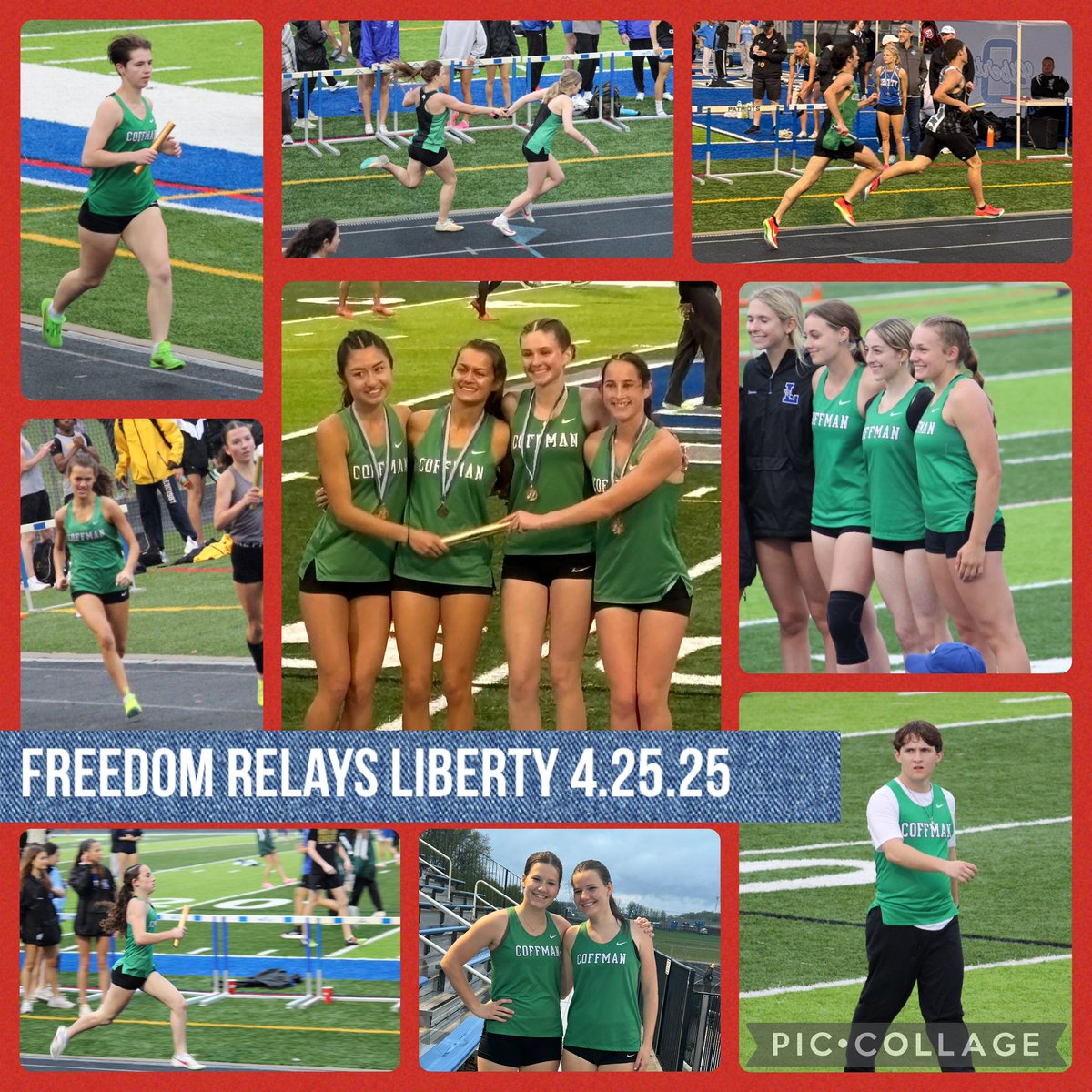 Girls finished 4th &amp; boys 7th at the Freedom Relays. Our medal performances: 

Girls
4x200 🥈 (M. Kruse, Haid, K. Kruse, Webb - 1.46.97, season best)
4x800 🥉 (Hudson, Donovan, Hicks, Eiferman) 
Long jump relay 🥈 (Wadsworth, Borgers, M. Kruse)