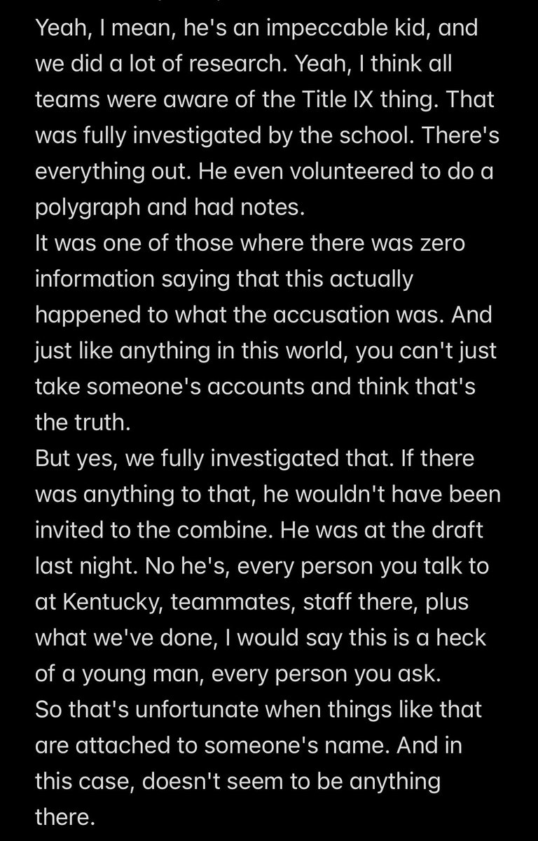 Buffalo Bills GM Brandon Beane said that the Bills “did a lot of research” on sexual assault allegations against Kentucky cornerback Maxwell Hairston, the Bills’ first-round pick. Full answer from tonight: