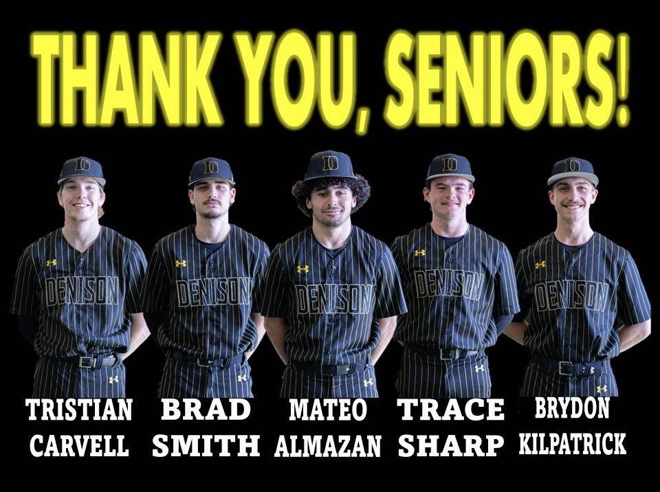 Come out to Grayson College tomorrow to watch these 5 seniors wear BLACK &amp; GOLD for the last time ⚾️🐝 We appreciate your dedication to Denison Baseball and look forward to seeing what you will accomplish in the future.