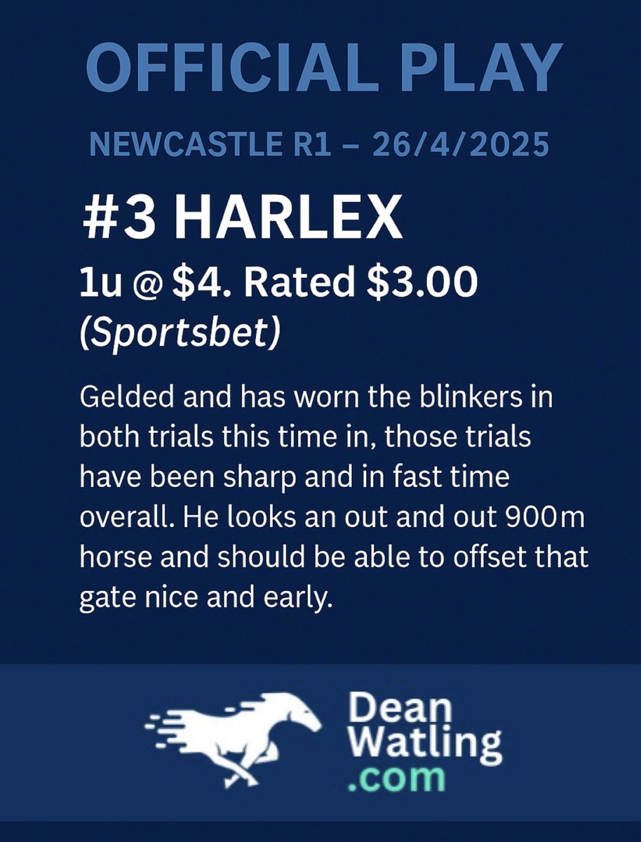 deanwatling's tweet photo. Harlex returns gelded with the blinkers on and bolts in at Newcastle for https://t.co/kbKp6p5eje members. 

Straight out of the #TrialTime blackbook @SENGiddyUp #winner https://t.co/pnqURPATUu