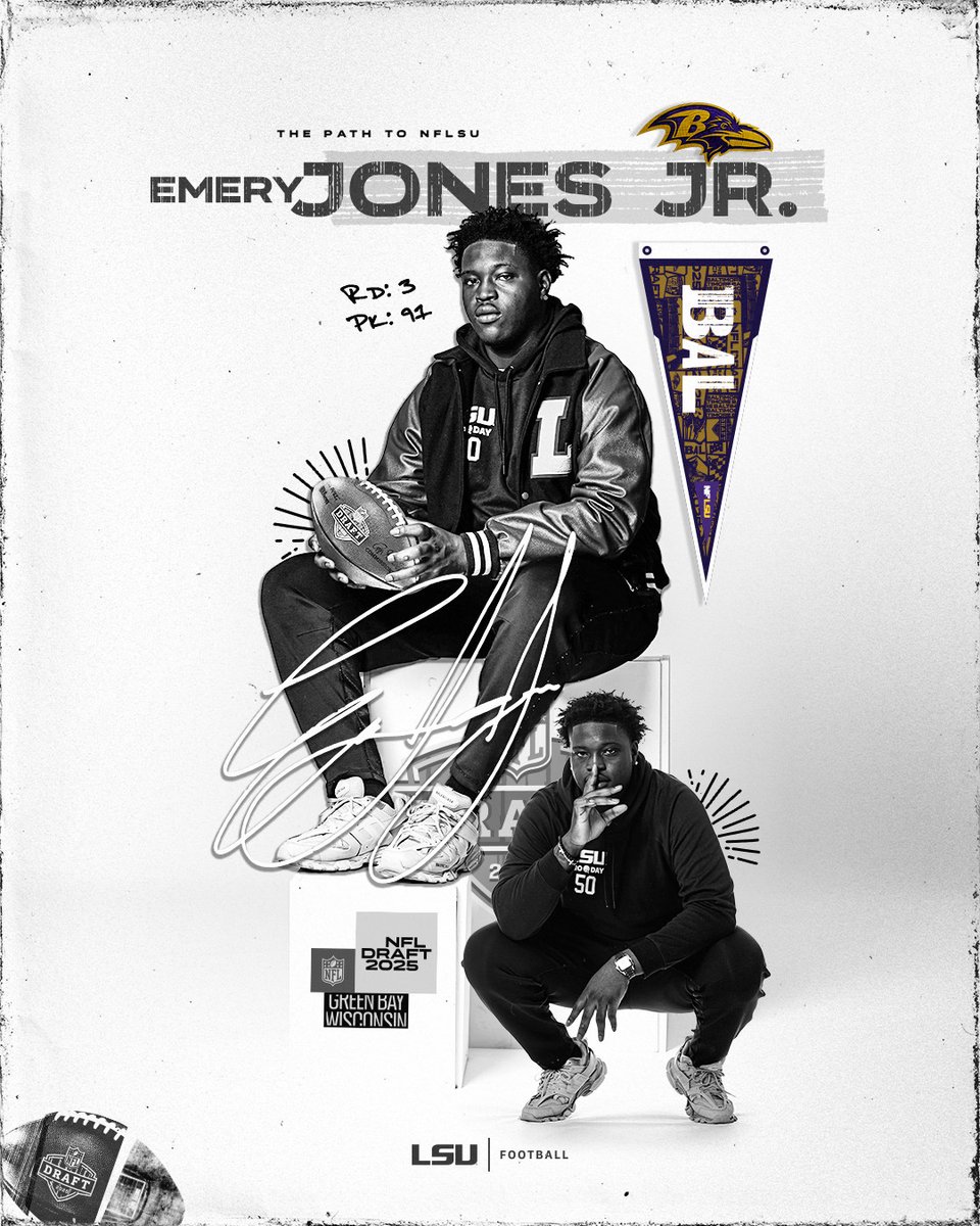 LSU Football (@lsufootball) on Twitter photo Baton Rouge's Own
The <a href="/Ravens/">Baltimore Ravens</a> have selected Emery Jones Jr. with the 91st pick Baton Rouge's Own
The <a href="/Ravens/">Baltimore Ravens</a> have selected Emery Jones Jr. with the 91st pick