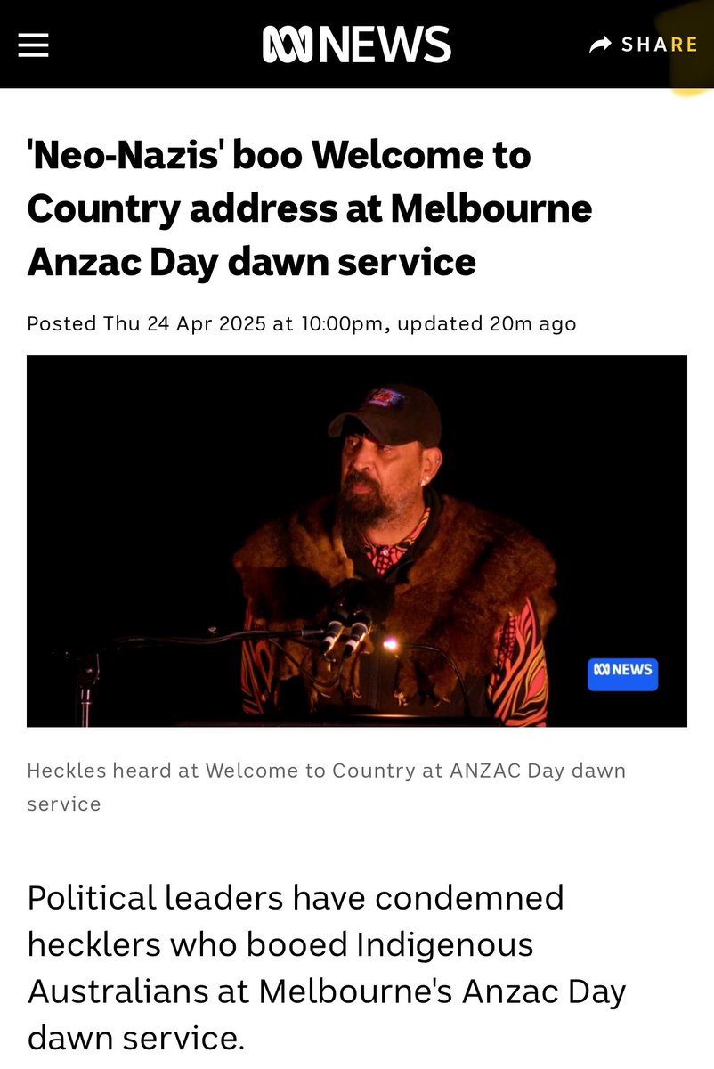 Craig_Foster's tweet photo. As a general rule to live by, if you’re on the opposite side of neo-Nazis, you’re in a good place.

Above all, this is very sad for all Australians.

That we can’t yet as a country celebrate our extraordinary, ancient history and be proud that the world’s longest enduring civilisation is ours.

We can’t yet, because we are still avoiding the full accounting of that history.

It seems to have gotten worse in recent years because of a concerted effort by organisations seeking to reverse any progress in reconciliation. We all saw the deranged messaging promoted during the referendum, about the UN taking over and other rubbish, that has normalised regression in Indigenous rights and allowed racism to ignite.

While we must all protect freedom of speech, which is only pertinent when it concerns things we vehemently disagree with, rights that have been under attack over the past year in universities and broader civic life, I thank all those who pushed back against those seeking to disrupt the welcome to country ceremony. 

It’s a simple acknowledgement that we all live together on land that our own Indigenous peoples incredibly inhabited and maintained for tens of thousands of years, the world’s oldest living culture, something that should be a national badge of immense pride, not a centre of culture wars.

In any event, at some point Australia will be strong enough to acknowledge the best, and worst of our history, and bring everyone together in truth and justice.

In my view, and while none can of course know, I do reckon that’s part of what Australians of last century were fighting for. As well as against Nazis, of course, which perfectly encapsulates the stupidity of this ideology. 

The rights of Indigenous people, just as yours, do not change according to how many people believe otherwise, but on the known facts of history, which are updated over time and naturally reach new conclusions, and the appropriate actions that follow from them.

Indigenous existence after millenia is a marvel, something to be immensely proud of as Australians.