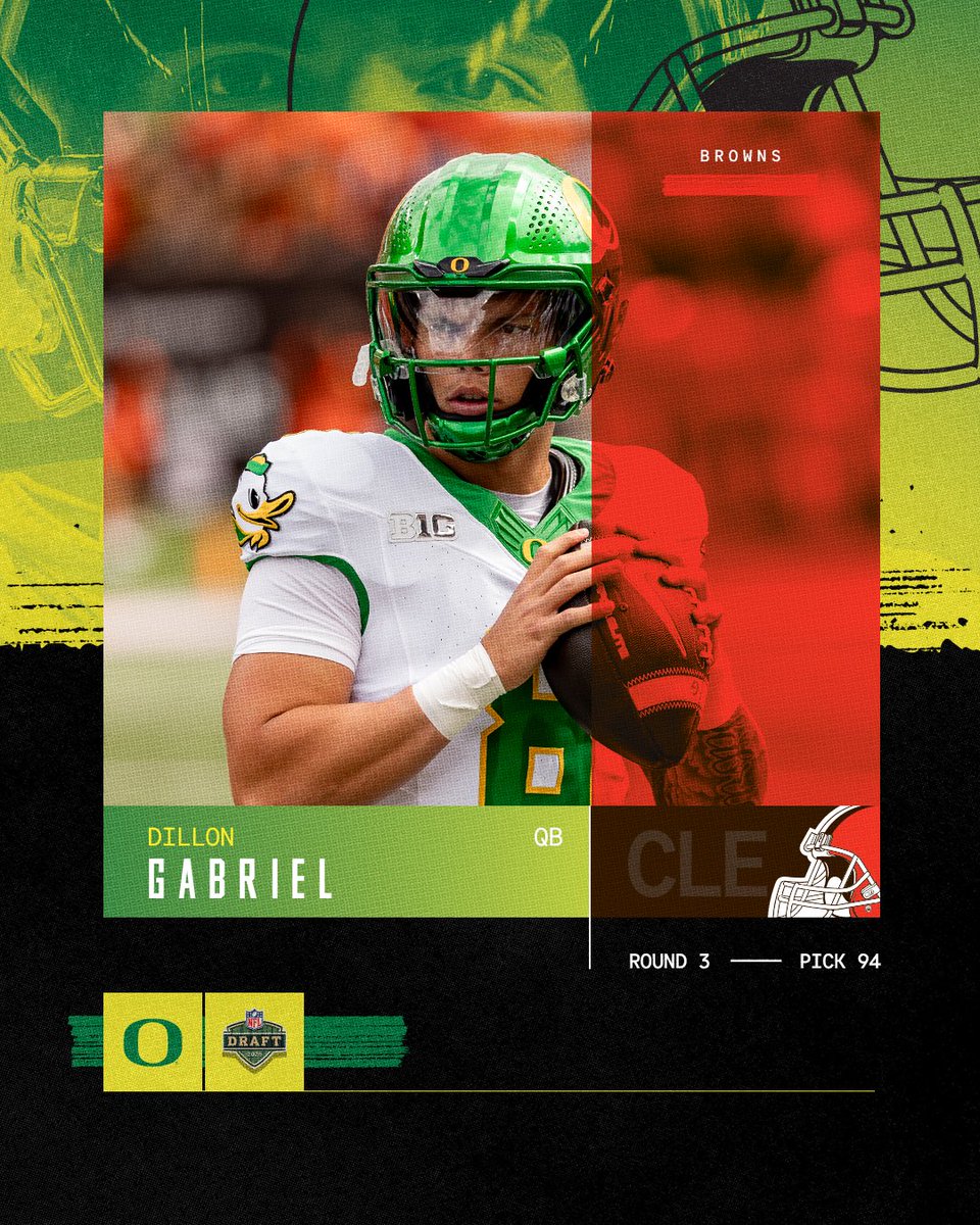 Oregon Football (@oregonfootball) on Twitter photo QB1 is Cleveland bound.
<a href="/_dillongabriel_/">Dillon Gabriel</a> joins the <a href="/Browns/">Cleveland Browns</a> as the 94th overall pick in the #NFLDraft!
#ProDucks QB1 is Cleveland bound.
<a href="/_dillongabriel_/">Dillon Gabriel</a> joins the <a href="/Browns/">Cleveland Browns</a> as the 94th overall pick in the #NFLDraft!
#ProDucks