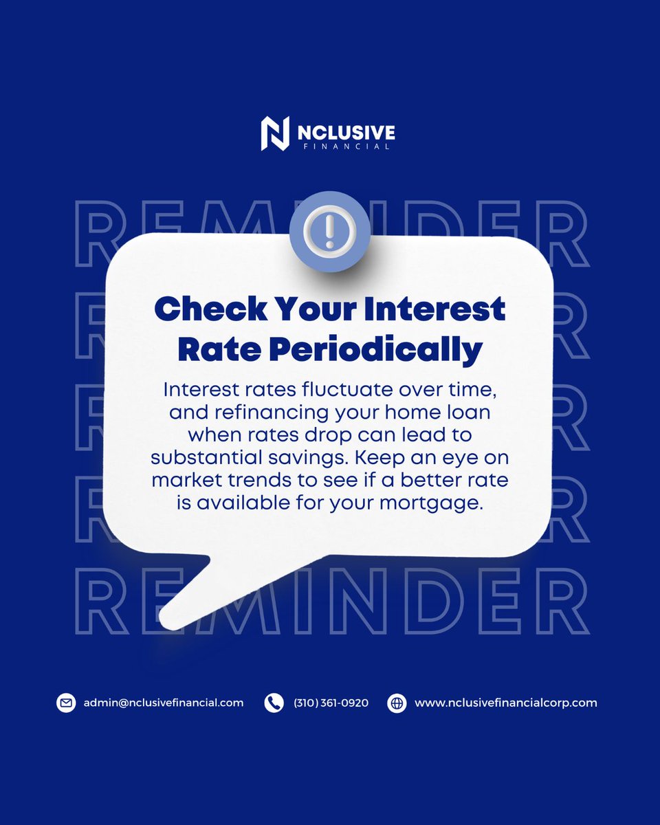 nclusiveloans's tweet image. You check gas prices… but when was the last time you checked your mortgage rate? ⛽🏡

💸 Even a small drop in rates can mean BIG savings over time.
📉 Lower rates = smaller monthly payments
📈 Refinance = more money in your pocket

#RefinanceTips #NclusiveLoans #HomeLoans