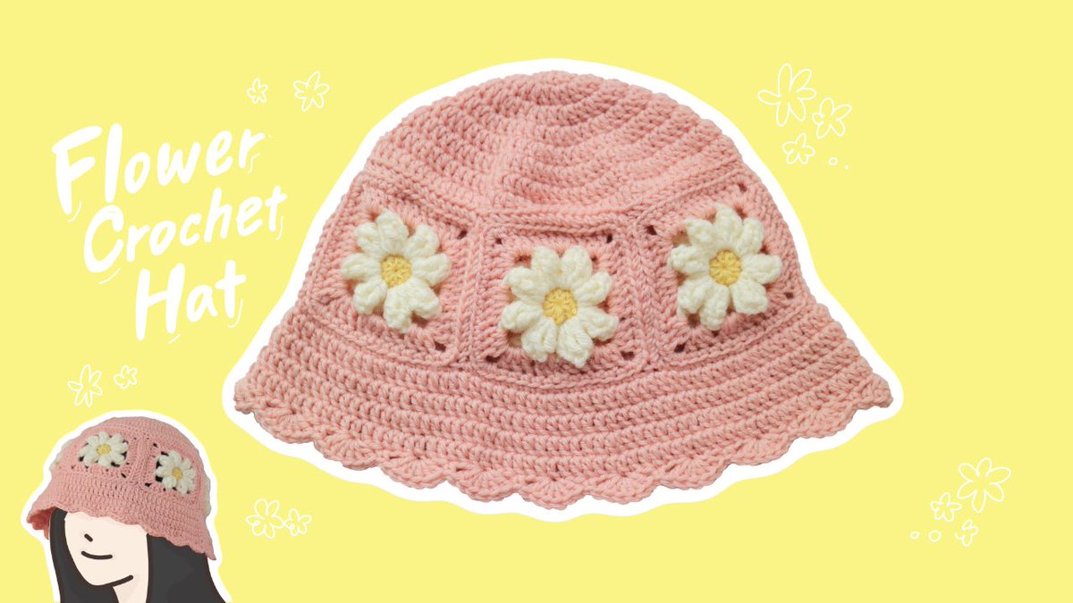 お花モチーフのバケットハットの編み方動画をアップしました！ こちら