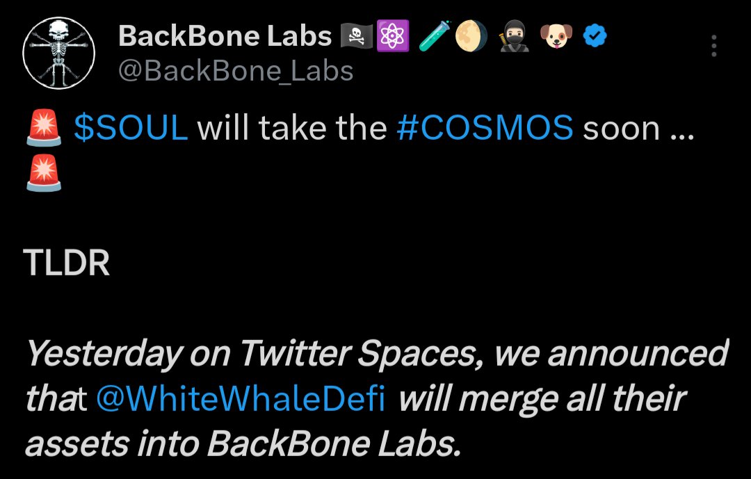 Airdrop Update: $SOUL

Anyone remember the $SOUL airdrop from <a href="/BackBone_Labs/">BackBone Labs 🏴‍☠️</a> that was teased over a year ago?

It looks like it could still be on the cards now that @WhiteWhaleDefi is merging into BackBone Labs!

Drop me a follow @AirdropGlideapp to get all the info as it