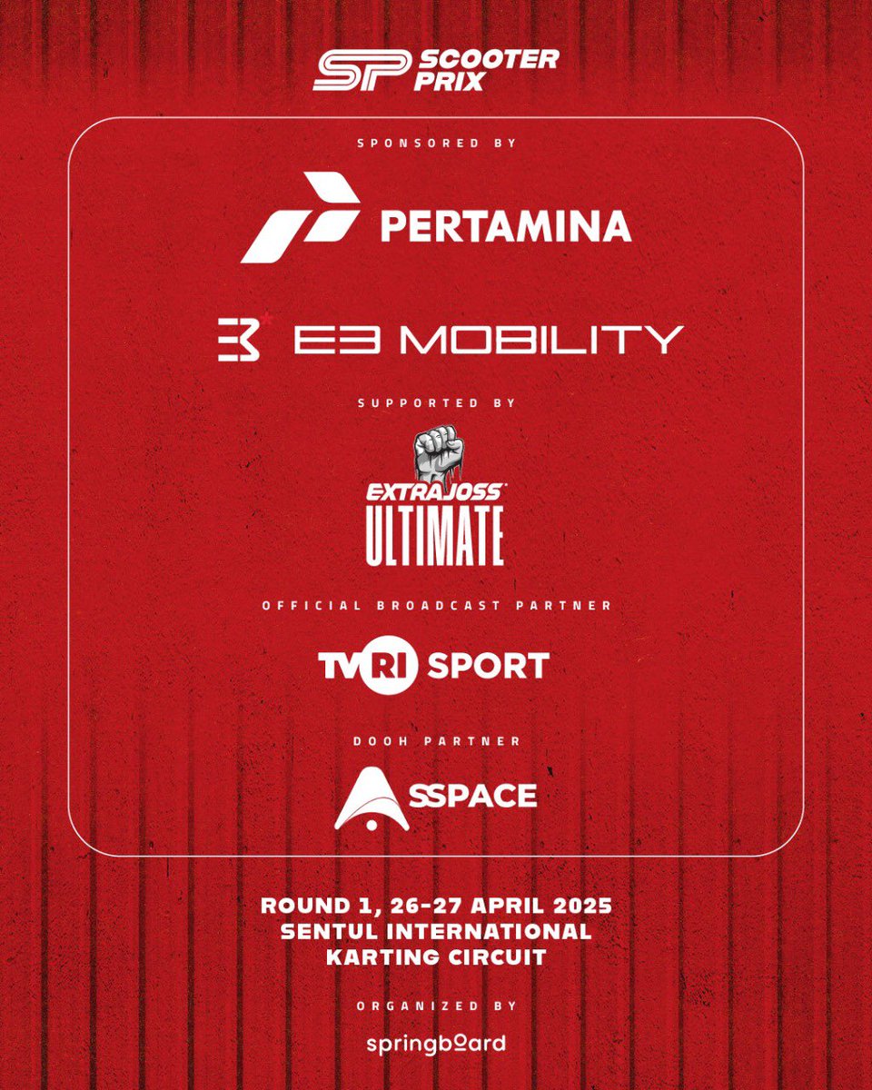 Ready, set, GO!🚦 

Datang dan saksikan Scooter Prix Round 1
26-27 April 2025
Sentul International Karting Circuit

Shoutout to our amazing sponsors and partners for fueling Scooter Prix 2025!

#scooterprix #scooterprix2025 #letsgas
