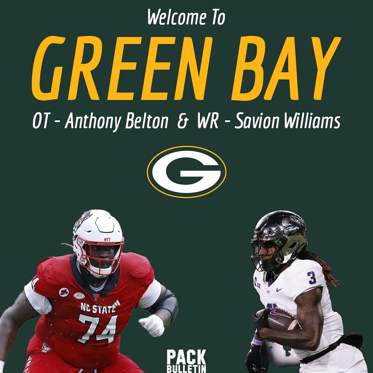 PackBulletin's tweet photo. The Packers snagged OT Anthony Benton &amp; WR Savion Williams in Rounds 2 &amp; 3. Big upgrades in the trenches and air game! 💪🏾🧀 Read the full breakdown at https://t.co/emyHGYbD8P #GoPackGo #NFLDraft2025 #NFL #NFLDraft #Packers #PackersNews #GreenBayPackers https://t.co/pxdquhrbQC