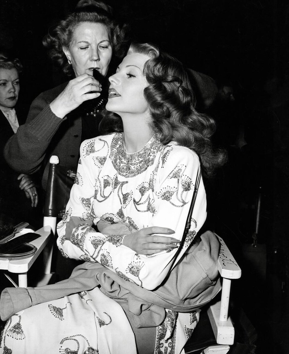 Rita Hayworth between takes on the set of Gilda (1946)
