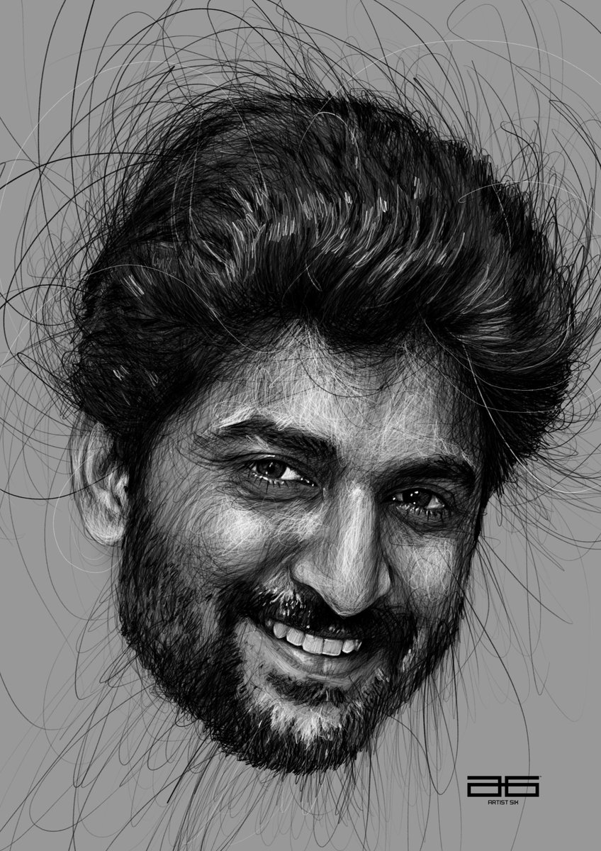 Artistsix's tweet photo. Shared my scribble art of Natural Star @NameisNani bro. Huge respect and love your work! Recently watched Court  Movie, loved it. @PriyadarshiPN was stunning, and the whole cast did great! https://t.co/5mPQfRvpKF