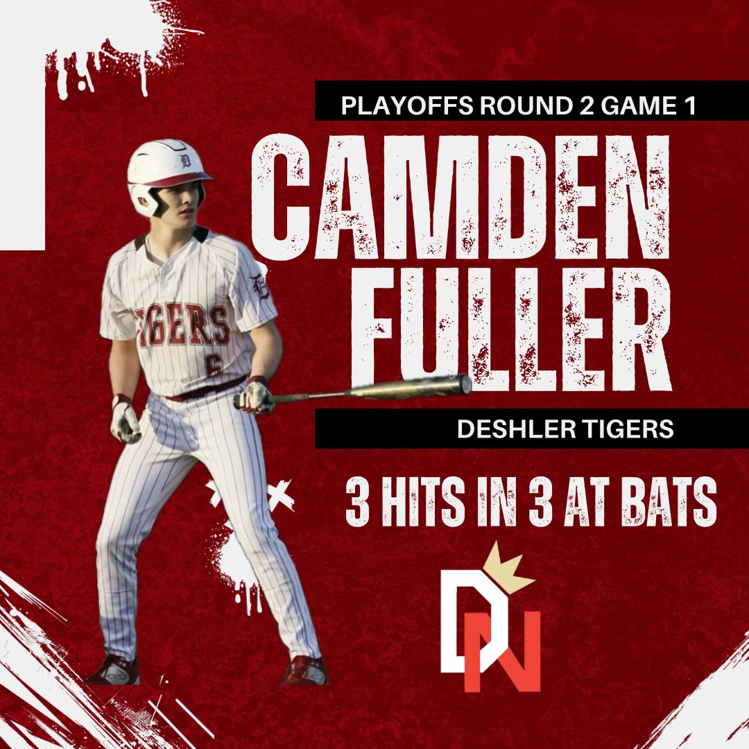 Great Job by Class of 2026 Infielder Camden Fuller of Deshler. In Game 1 Camden collected 3 of Deshler’s 4 hits to help the Tigers to a 1-0 Victory. <a href="/PrepBaseballAL/">Prep Baseball Alabama</a> #dingernation⚾️