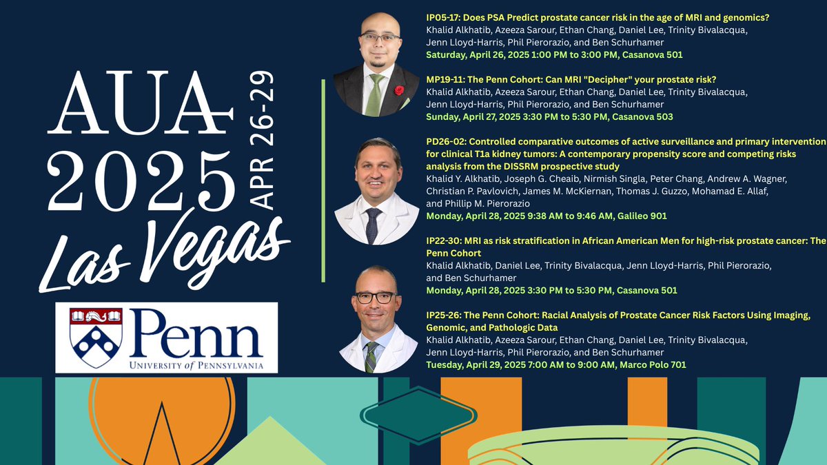 Khalid Y. Alkhatib, MD, MMSc (@khalid_alkhatib) on Twitter photo Excited to be part of #AUA25 in Las Vegas!
Grateful for the incredible mentorship and support from <a href="/beschur/">Ben Schurhamer, MD</a> <a href="/drphil_urology/">Phillip Pierorazio</a> & everyone at <a href="/PennUrology/">Penn Urology</a>
<a href="/PennMedicine/">Penn Medicine</a> <a href="/PennMDForum/">Penn Medicine MD</a>
Please join us as we present our work.
Excited to connect and learn with everyone!
🧠🧬🔬 Excited to be part of #AUA25 in Las Vegas!
Grateful for the incredible mentorship and support from <a href="/beschur/">Ben Schurhamer, MD</a> <a href="/drphil_urology/">Phillip Pierorazio</a> & everyone at <a href="/PennUrology/">Penn Urology</a>
<a href="/PennMedicine/">Penn Medicine</a> <a href="/PennMDForum/">Penn Medicine MD</a>
Please join us as we present our work.
Excited to connect and learn with everyone!
🧠🧬🔬