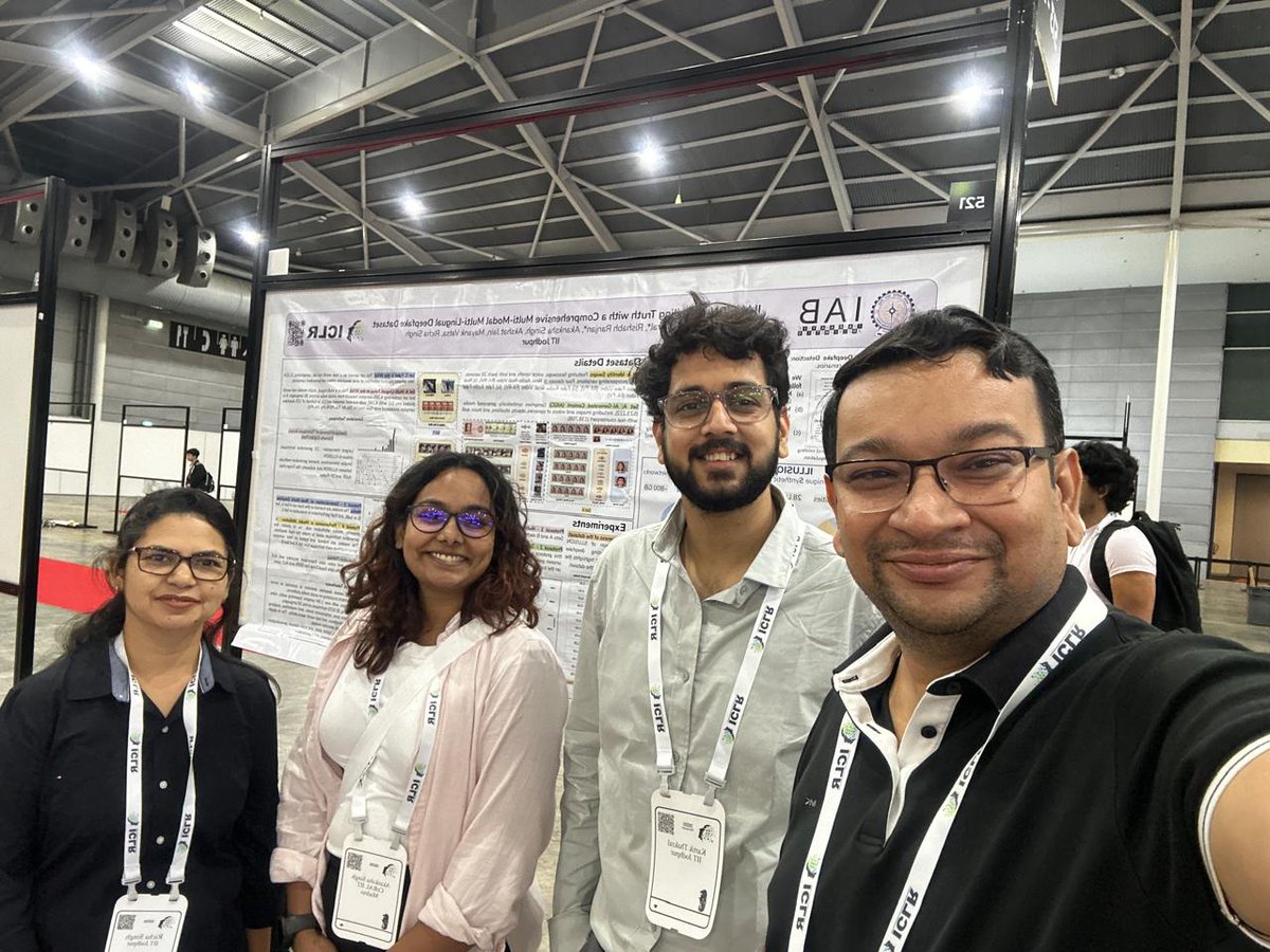 Mayank Vatsa (@mayankvatsa3) on Twitter photo In Singapore, presenting our deepfake research at #ICLR2025 with <a href="/thakralkartik78/">Kartik Thakral</a>, Akanksha Singh, <a href="/RichaSingh26/">Richa Singh</a>
#deeplearning #genAI #deepfake #misinformation #iitjodhpur In Singapore, presenting our deepfake research at #ICLR2025 with <a href="/thakralkartik78/">Kartik Thakral</a>, Akanksha Singh, <a href="/RichaSingh26/">Richa Singh</a>
#deeplearning #genAI #deepfake #misinformation #iitjodhpur