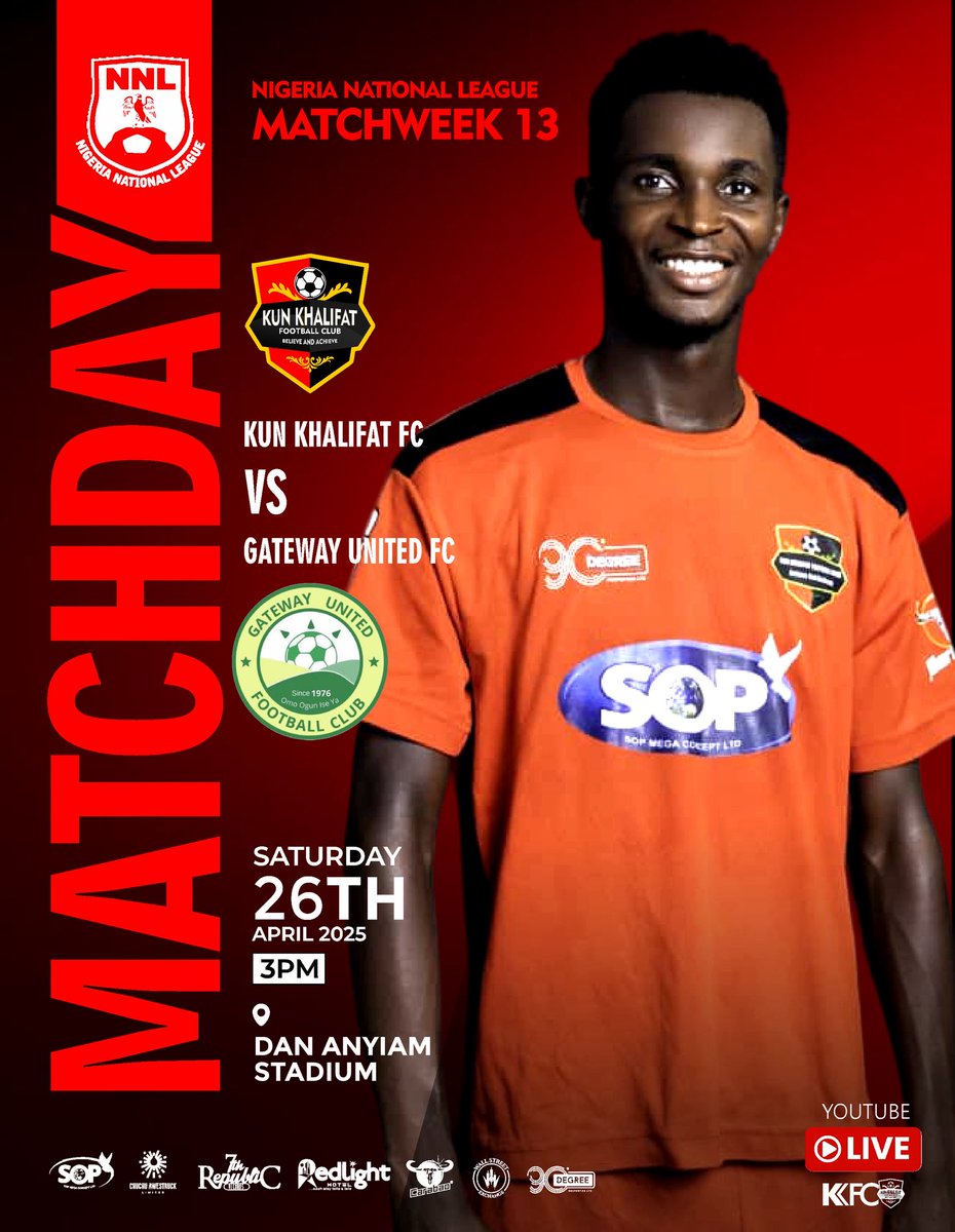 khalifatfc's tweet image. MATCHDAY🔴⚫️
🆚 Gateway UTD FC
🏟️ Dan Anyiam STADIUM
⏰ 3pm
🗓️April 26th
#NNL25 MD13
#theprideofimo | #wearekunkhalifatfc