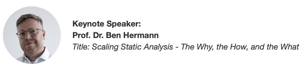 STATIC Workshop (@staticworkshop) on Twitter photo ๐ค Join us at #STATIC2025 on Tuesday at <a href="/ICSEconf/">ICSE</a>!
Prof. Dr. <a href="/benhermann/">Ben Hermann | @benhermann@mastodon.social</a> will keynote on scaling static analysis beyond whole programs to handle software ecosystems and continuous change.
๐ Ottawa | ๐ Workshop at #ICSE2025
๐ conf.researchr.org/home/icse-2025โฆ ๐ค Join us at #STATIC2025 on Tuesday at <a href="/ICSEconf/">ICSE</a>!
Prof. Dr. <a href="/benhermann/">Ben Hermann | @benhermann@mastodon.social</a> will keynote on scaling static analysis beyond whole programs to handle software ecosystems and continuous change.
๐ Ottawa | ๐ Workshop at #ICSE2025
๐ conf.researchr.org/home/icse-2025โฆ