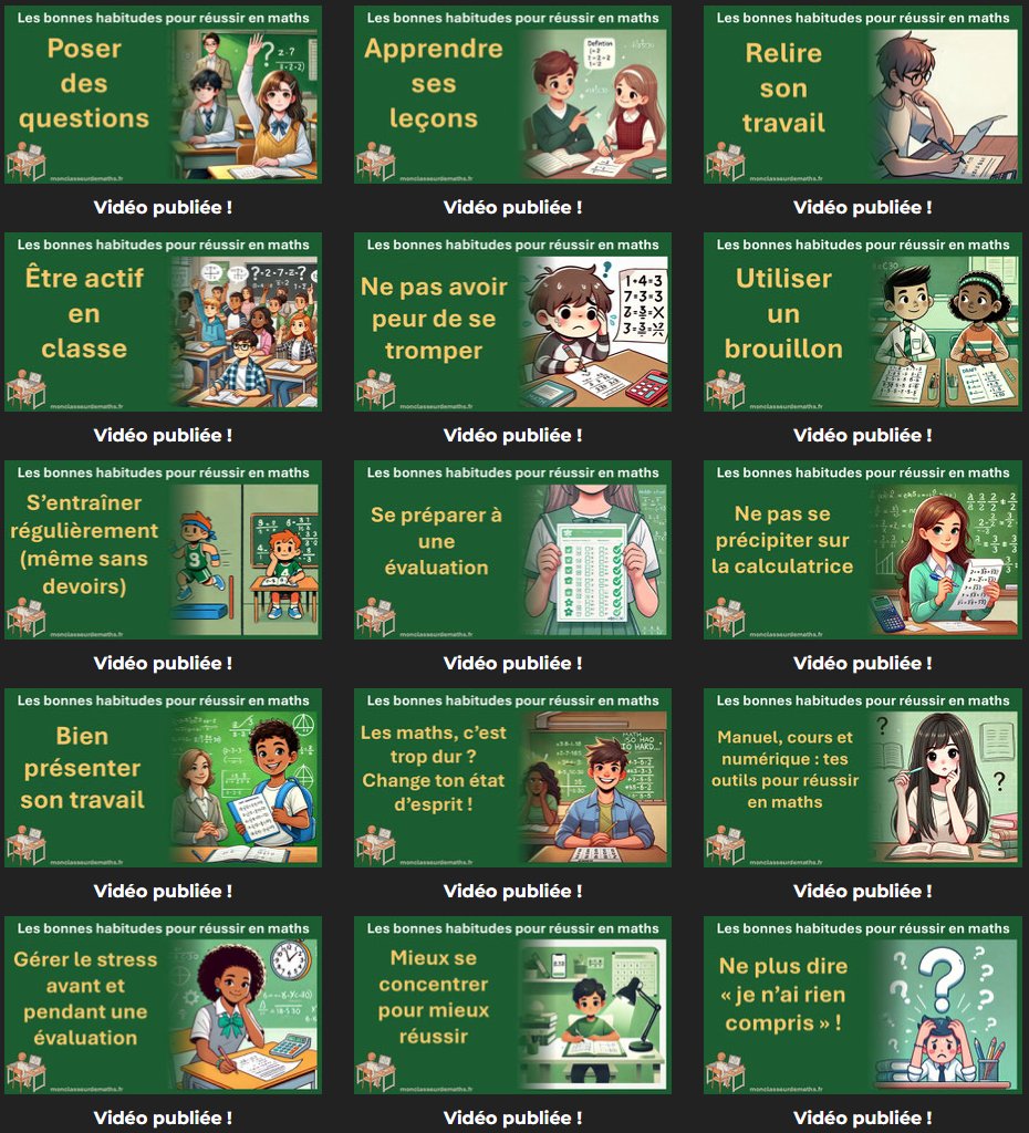🎬« Les bonnes habitudes pour réussir en maths »
Les 15 premières vidéos de la série sont en ligne. Des conseils et des méthodes pour réussir en maths. N'hésitez pas à partager avec vos élèves !
monclasseurdemaths.fr/reussir-en-mat…
#Maths #Pédagogie #Éducation #Apprentissage
