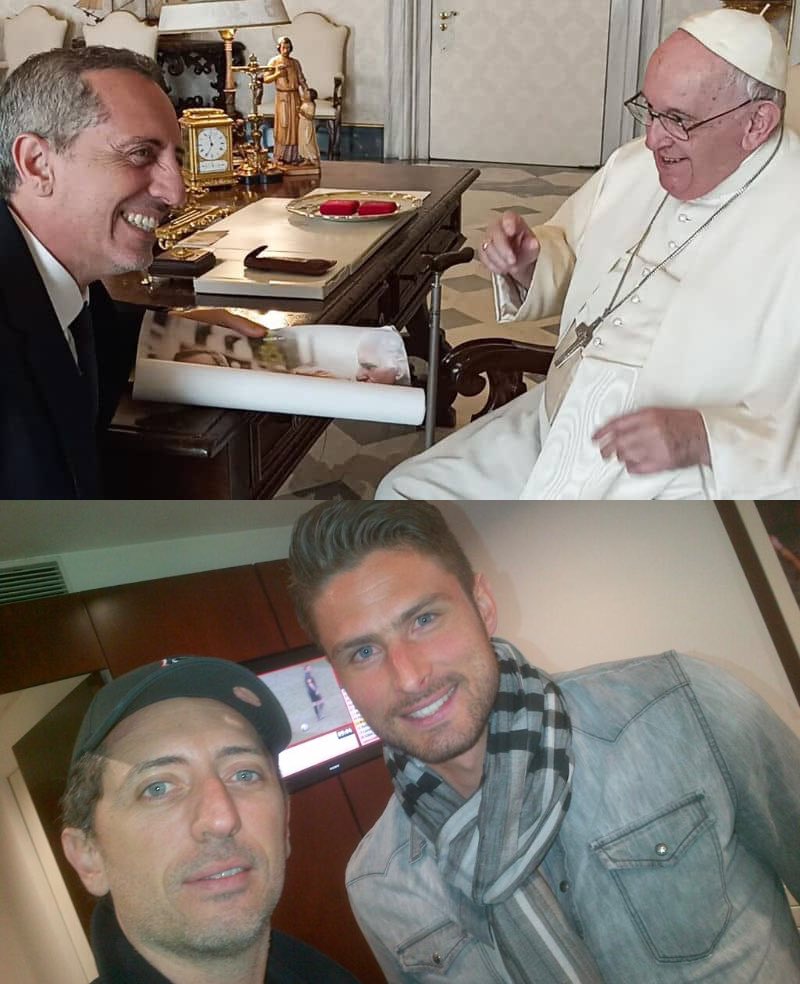 LMDFoot_'s tweet photo. Gad Elmaleh : "Un jour, j'ai rencontré le Pape François et je l'ai félicité pour la victoire de l'Argentine face à la France lors de la Coupe du Monde 2022. Et à ma grande surprise, on a parlé de foot pendant 20 minutes !

Quelques minutes après, j'ai appelé mon pote Olivier Giroud et je lui ai dit : "Frérot, il m'arrive un truc de fou, je sors de chez le Pape et il vient de me parler 20 minutes que de foot !"

Et là... Giroud me parle 20 minutes de Jésus 😄