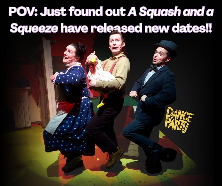 They’re dancing ‘cause the fun’s not over yet!🎉 Dates for 'A Squash and a Squeeze' have been extended! Who’s coming back for more giggles and good times?! 🐔

🎭️➡️Now showing until 9th May! Get your tickets now!

#ExtendedRun #KidsTheatreMagic @squashandsqueezeonstage