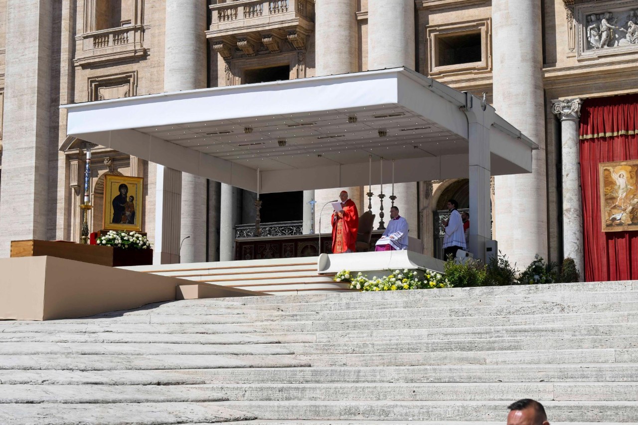 Cardinal Re delivers the homily at the Requiem Mass for Pope Francis