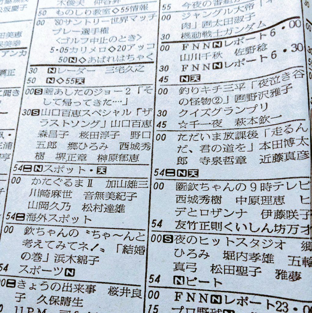1980年10月13日月曜日の番組欄