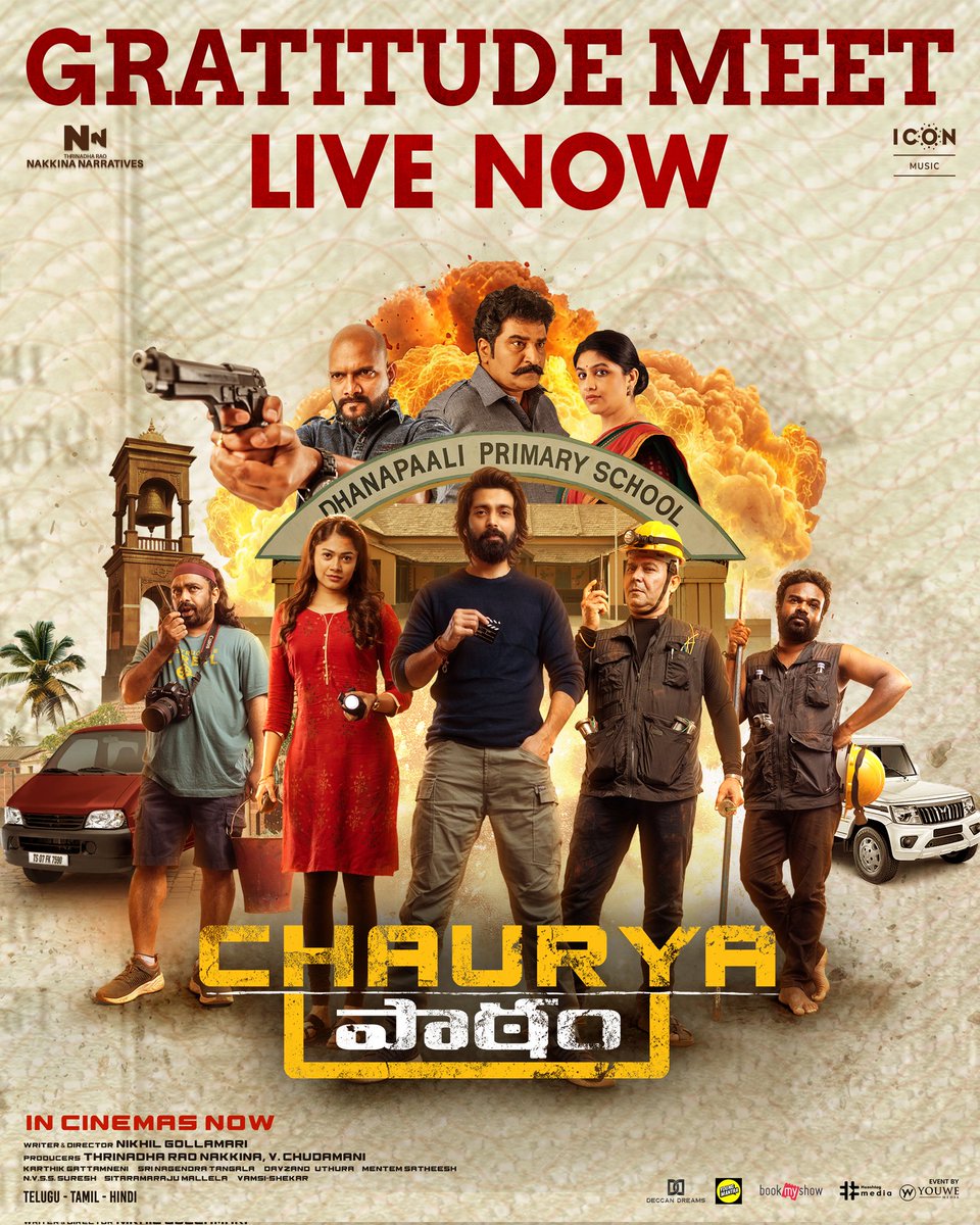 Nakkina Narratives (@nnoffl_) on Twitter photo Watch #ChauryaPaatam Gratitude Meet Live Now 🤩
Live Here 👇
-- youtube.com/live/3xcfIa-RP…
<a href="/indhraram/">Velivela Indhra Ram</a> <a href="/payal_radhu/">Payal Radhakrishna</a> <a href="/TrinadharaoNak1/">Trinadharao Nakkina</a> <a href="/NGollamari/">Nikhil Gollamari</a> <a href="/Karthik_gatta/">Karthik Gattamneni</a> <a href="/Srinagendra_Art/">Srinagendra Tangala</a> <a href="/davzandrockz/">DavZanD</a> <a href="/NNOffl_/">Nakkina Narratives</a> <a href="/uthuraa/">Uthura Parthasarathy</a> @rajeevco <a href="/Iconmusicsouth/">ICON Music South</a> <a href="/MediaYouwe/">YouWe Media</a> Watch #ChauryaPaatam Gratitude Meet Live Now 🤩
Live Here 👇
-- youtube.com/live/3xcfIa-RP…
<a href="/indhraram/">Velivela Indhra Ram</a> <a href="/payal_radhu/">Payal Radhakrishna</a> <a href="/TrinadharaoNak1/">Trinadharao Nakkina</a> <a href="/NGollamari/">Nikhil Gollamari</a> <a href="/Karthik_gatta/">Karthik Gattamneni</a> <a href="/Srinagendra_Art/">Srinagendra Tangala</a> <a href="/davzandrockz/">DavZanD</a> <a href="/NNOffl_/">Nakkina Narratives</a> <a href="/uthuraa/">Uthura Parthasarathy</a> @rajeevco <a href="/Iconmusicsouth/">ICON Music South</a> <a href="/MediaYouwe/">YouWe Media</a>