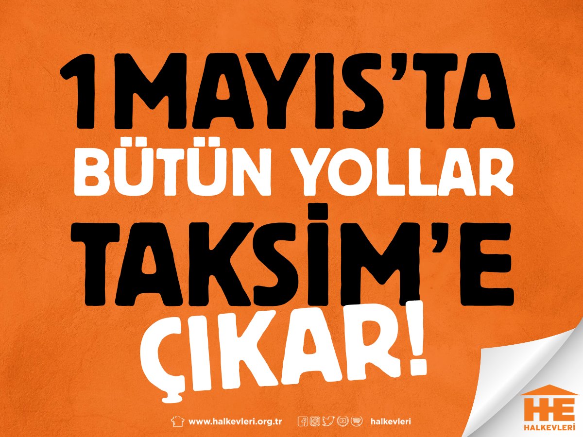 📢Geri adım atmak yok!
1 Mayıs'ta bütün yollar
TAKSİM'E Çıkar🚩

19 Mart'ta yeşeren umudu büyütmek isteyen herkesle omuz omuza, #Taksim iradesine sahip çıkıyoruz. 1 Mayıs'ta Taksim'deyiz.

Halkevleri'yle 1 Mayıs'ta Taksim'e!
Omuz ver, birlikte yürüyelim✊️