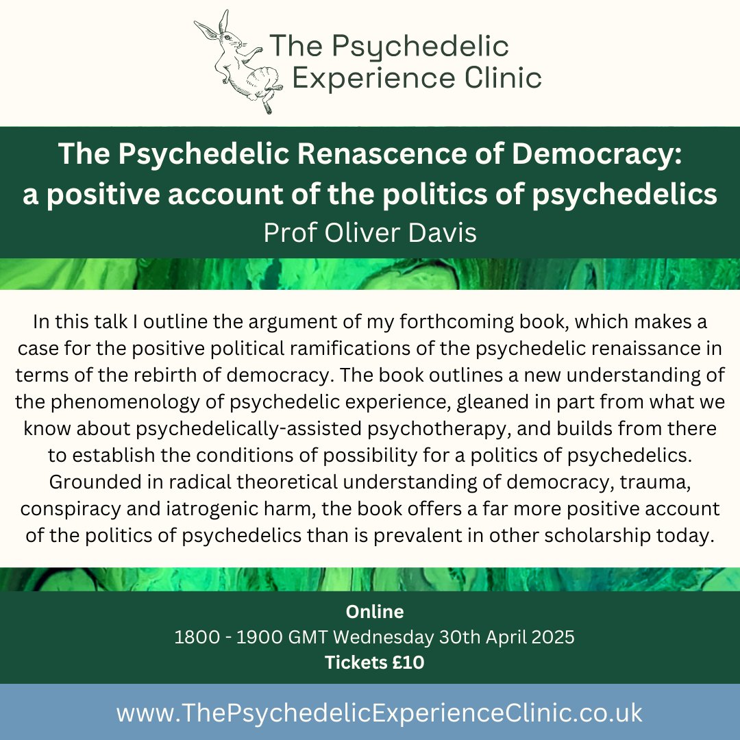 Oliver Davis (@oliver_j_davis) on Twitter photo I will be talking about my work on the politics of psychedelics at a Zoom event this coming Wednesday, which is ticketed to raise money for the great work of <a href="/PsychExpClinic/">The Psychedelic Experience Clinic</a>: eventbrite.co.uk/e/the-psychede… I will be talking about my work on the politics of psychedelics at a Zoom event this coming Wednesday, which is ticketed to raise money for the great work of <a href="/PsychExpClinic/">The Psychedelic Experience Clinic</a>: eventbrite.co.uk/e/the-psychede…