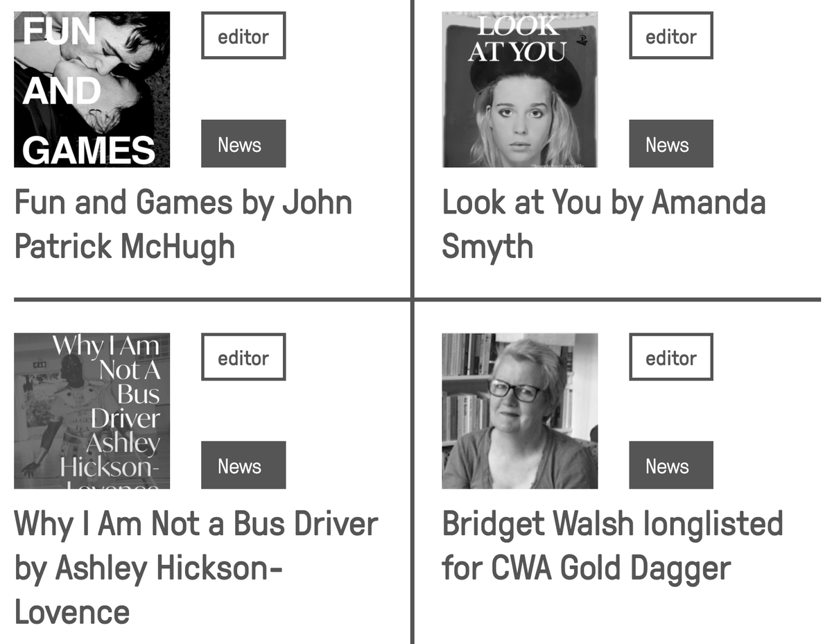 New Writing (@newwritingnet) on Twitter photo UEA #CreativeWriting news
newwriting.net/category/news
Fun and Games by John Patrick McHugh (<a href="/johnpamchugh/">John Patrick McHugh</a>)
Look at You by Amanda Smyth (<a href="/AmandaSmyth8/">Amanda Smyth</a>)
Why I am Not a Bus Driver by Ashley Hickson-Lovence (<a href="/AHicksonLovence/">Ashley Hickson-Lovence</a>)
<a href="/bridget_walsh1/">Bridget Walsh</a> longlisted for CWA Gold Dagger UEA #CreativeWriting news
newwriting.net/category/news
Fun and Games by John Patrick McHugh (<a href="/johnpamchugh/">John Patrick McHugh</a>)
Look at You by Amanda Smyth (<a href="/AmandaSmyth8/">Amanda Smyth</a>)
Why I am Not a Bus Driver by Ashley Hickson-Lovence (<a href="/AHicksonLovence/">Ashley Hickson-Lovence</a>)
<a href="/bridget_walsh1/">Bridget Walsh</a> longlisted for CWA Gold Dagger
