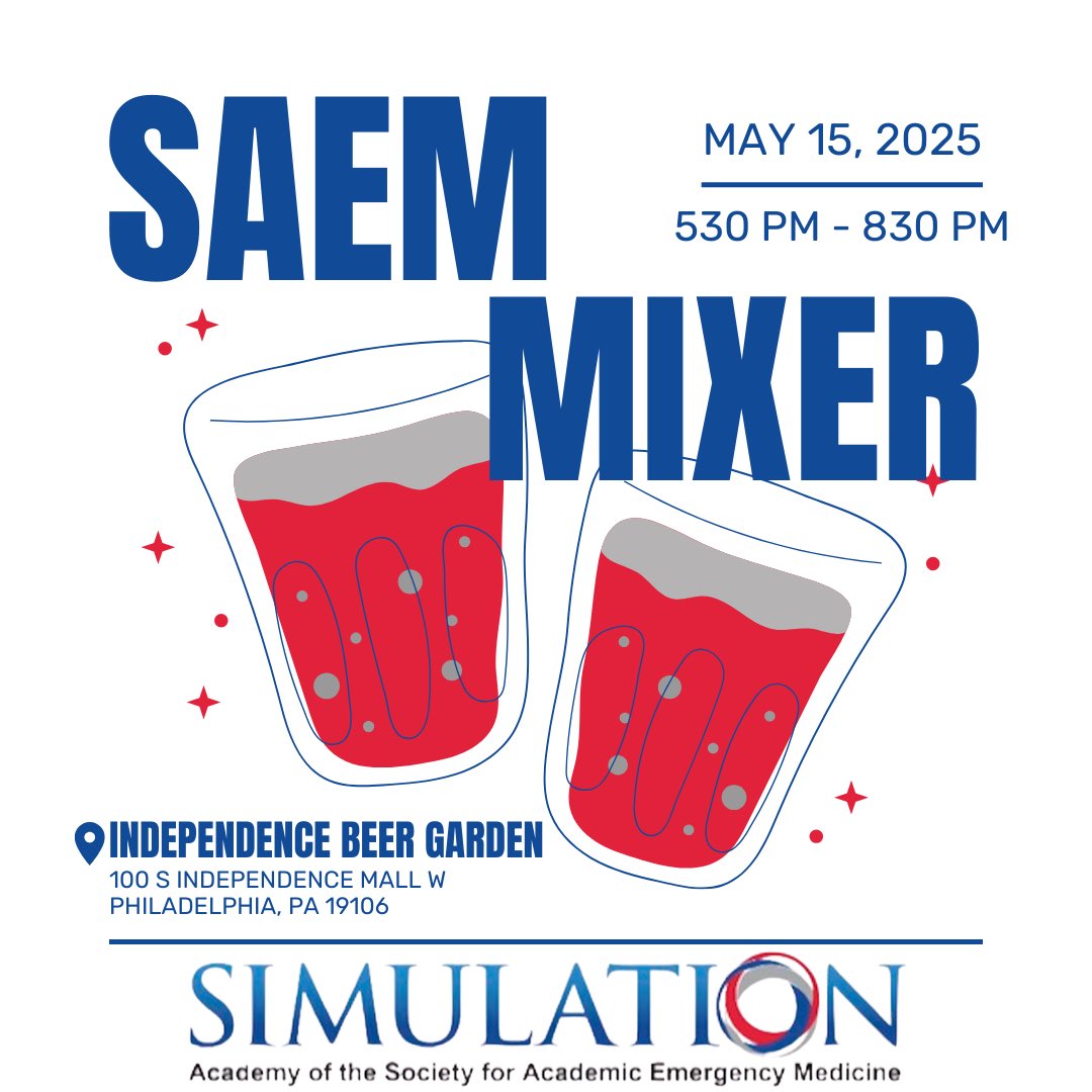 SAEMSimAcademy's tweet image. Are you going to SAEM 2025 in Philadelphia next month? If so, join us for a mixer at Independence Beer Garden. It will be held just after our annual business meeting. Meet old friends, network with new ones, have a good time! We can’t wait to see you there! #simacademy #saem25