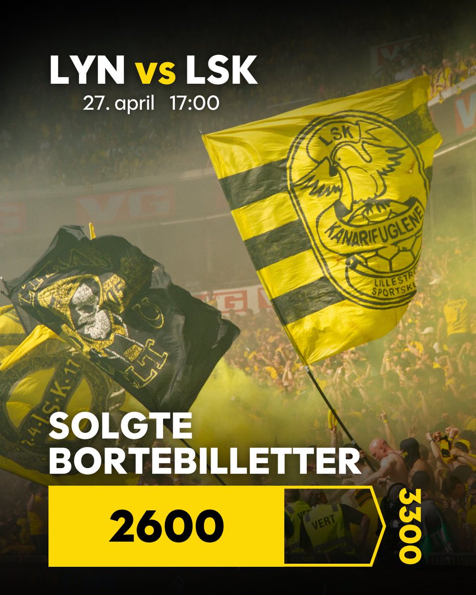 Kun 700 billetter igjen i bortesvingen på Bislett! 🤯

1 DAG IGJEN! 👇

🎟️ lyn1896.ticketco.events/no/nb/e/lyn__l…