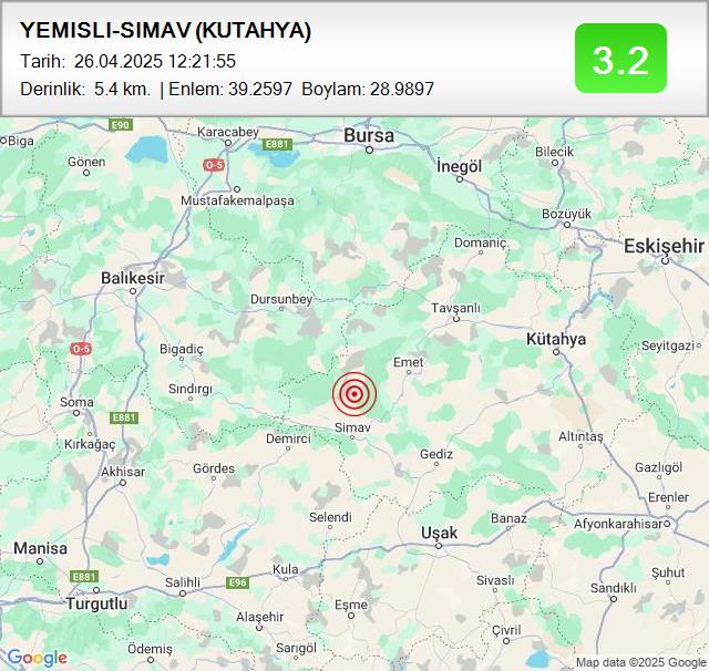 YEMISLI-SIMAV (KUTAHYA)
Büyüklük: 3.2
Tarih:
 26.04.2025
Saat:
 12:21:55
Derinlik:
 5.4 km #deprem #KUTAHYA